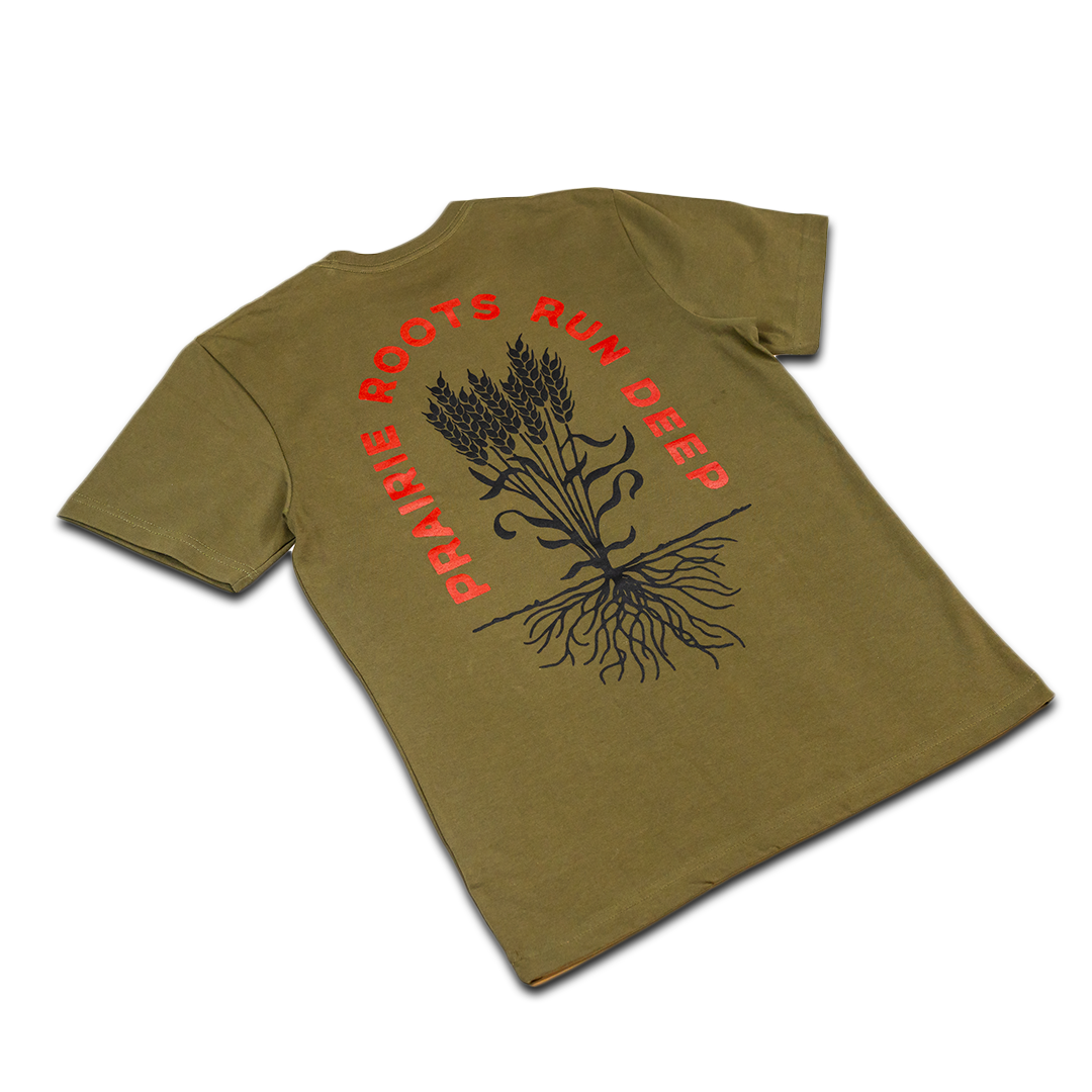 Premium Organic Cotton Prairie Roots T-Shirt in Olive Green - Comfortable & Eco-Friendly Casual Wear for Outdoor Adventures & Everyday Style