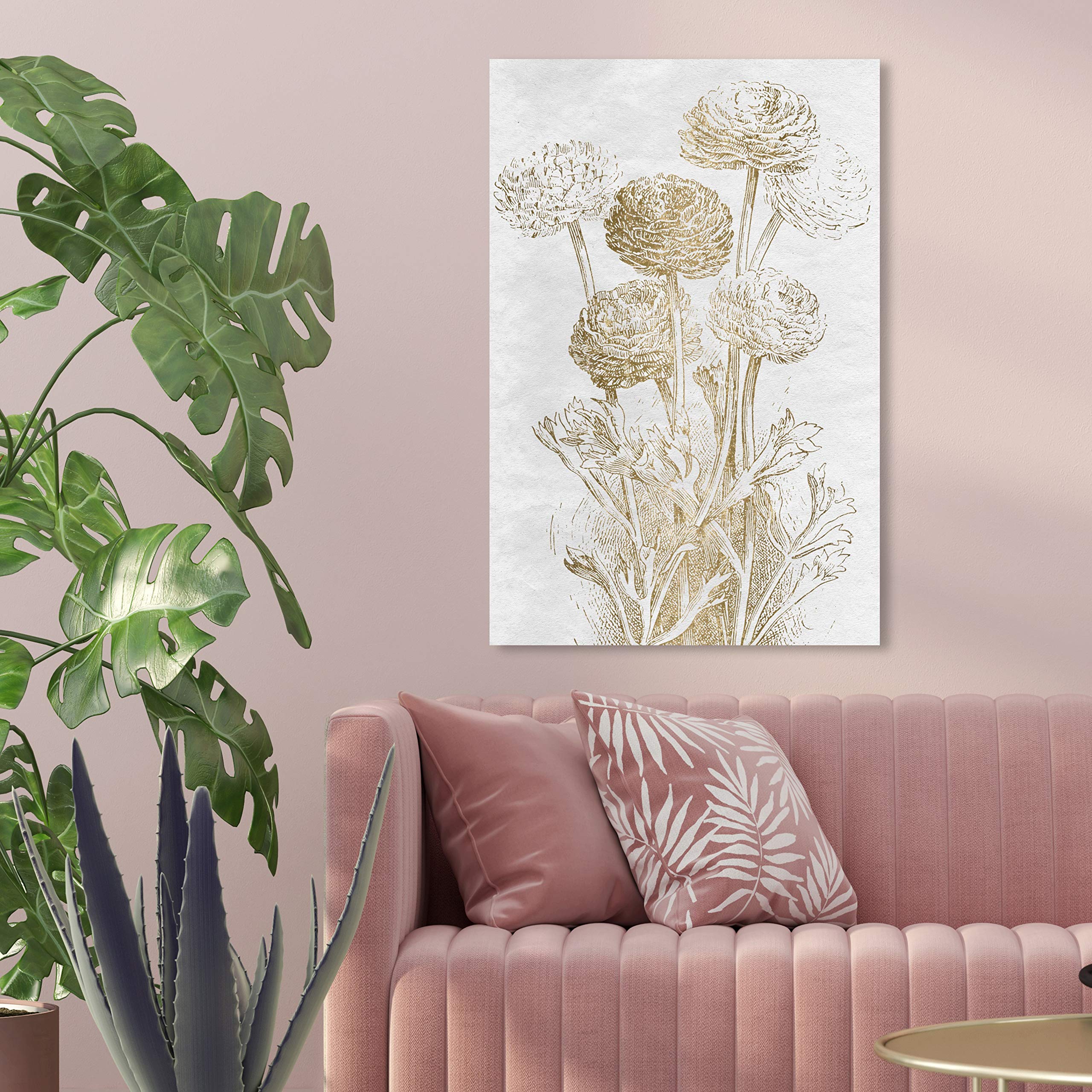 Oliver Gal Artist Co. Floral Wall Art Canvas Print - Dahlia Sketch Home Decor 16x24 Inches Gold & White - Perfect for Living Room, Bedroom & Office Decor