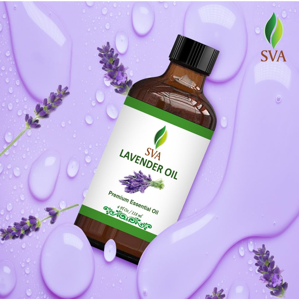 **SVA 100% Pure Lavender Essential Oil – 4 Fl Oz (120ml) – Natural Aromatherapy Oil for Diffusers, Hair & Skin Care, Massage, Soap & Candle Making – Includes Dropper – Perfect for Relaxation, Stress Relief & Home Spa**