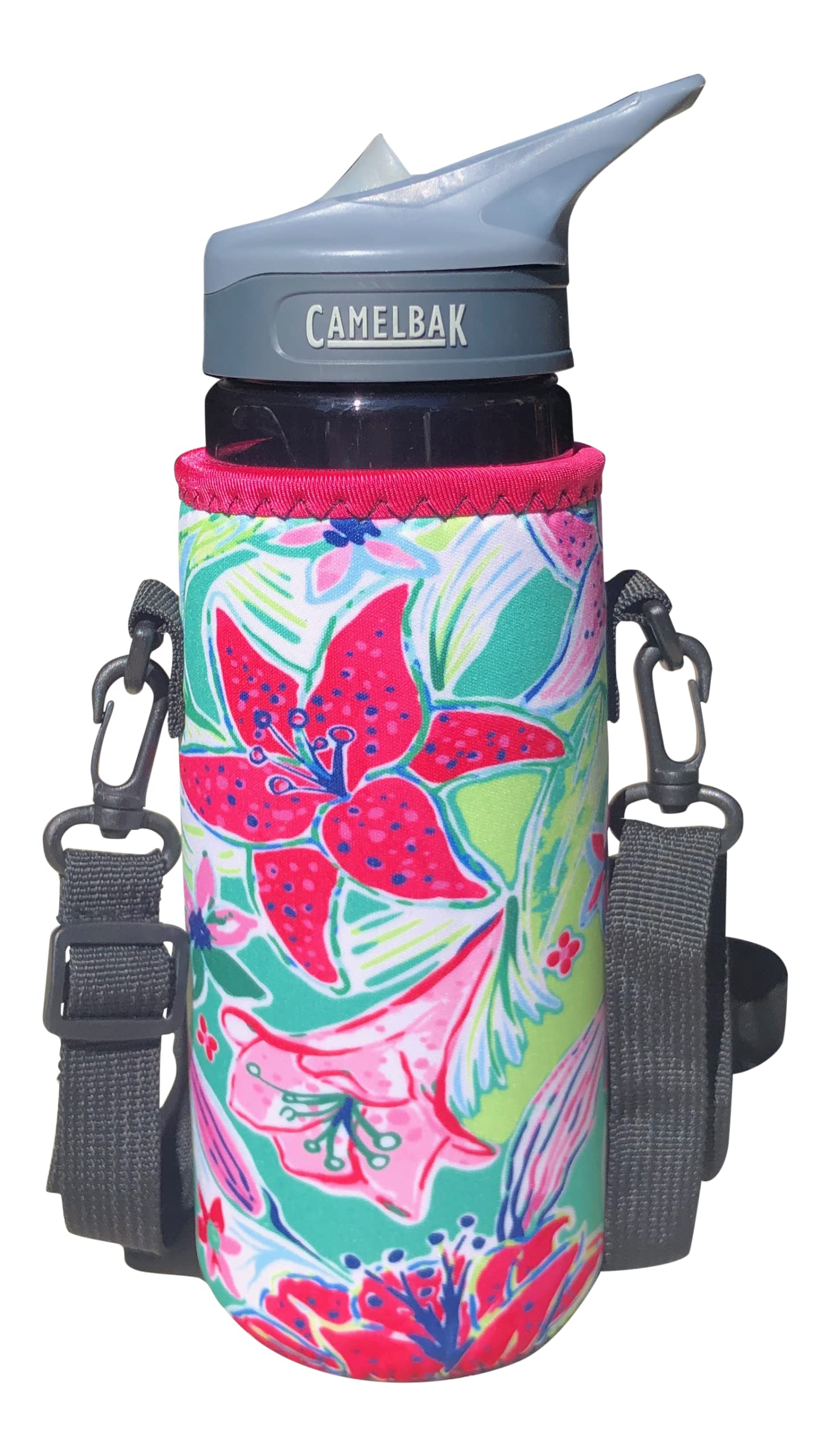 Koverz Insulated Water Bottle Holder with Adjustable Shoulder Strap - Fits 24-30oz (750ml) Bottles - Perfect for Gym, Hiking & Travel - Lilly Pattern Design