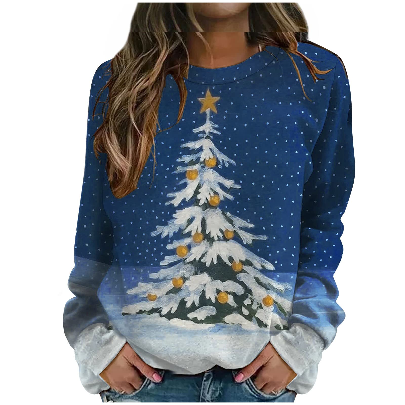 Women's Christmas Sweater Tunic Tops - Crewneck Long Sleeve Loose Shirt for Fall & Winter | Perfect to Wear with Leggings for Holiday Parties & Cozy Seasonal Outfits
