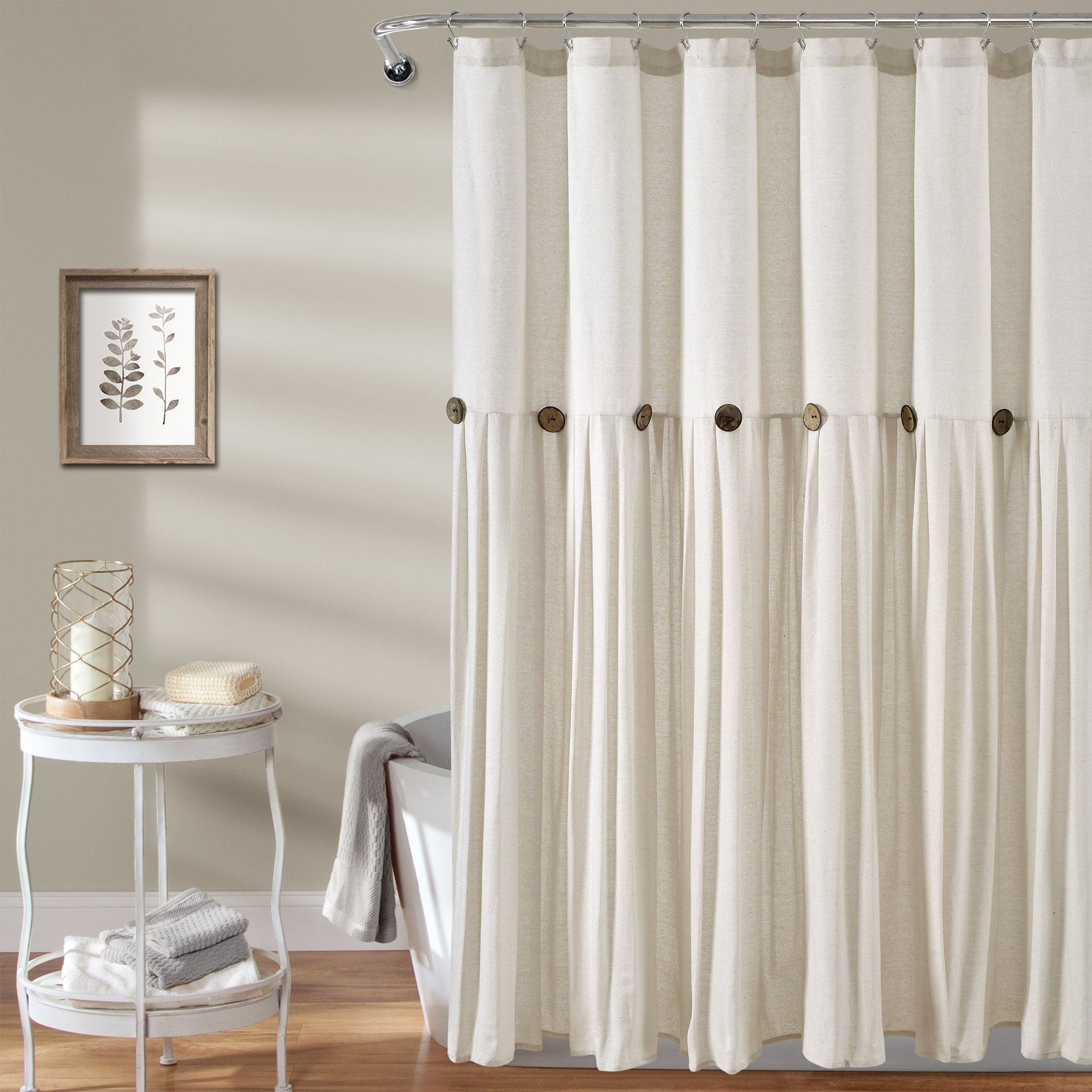 Linen Button Shower Curtain - Waterproof Bathroom Decor for Modern & Farmhouse Style - Perfect for Home, Apartment, and Spa Use