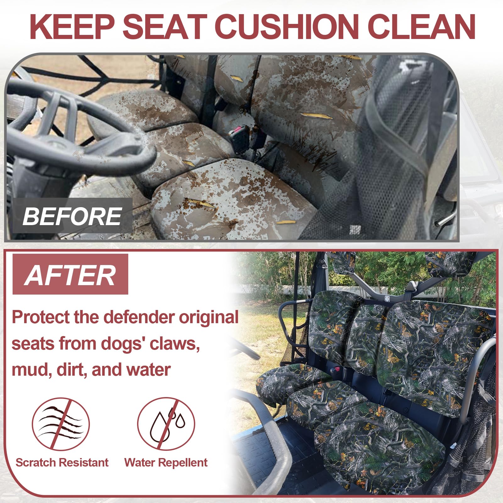 StarknightMT Camo Waterproof Dustproof UTV Seat Cover for Can Am Defender DPS MAX 6X6 PRO (2016-2025) | Split Bench Design | Durable Defender Accessories | Perfect for Off-Roading, Hunting & Outdoor Adventures
