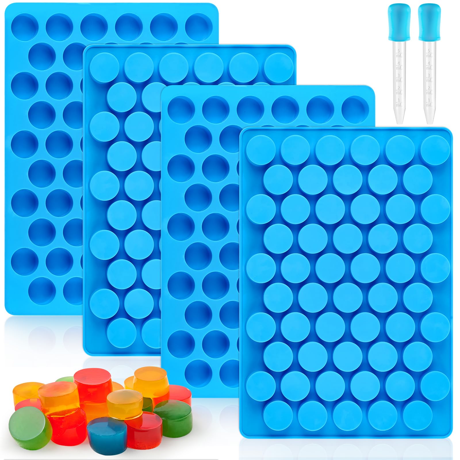 4 PCS Silicone Gummy Candy Molds - 55 Cavities Non-Stick Round Molds for Hard Candies, Chocolates, Caramels, Jello & Fruit Snacks - Perfect for DIY Candy Making, Baking, Party Favors & Holiday Treats