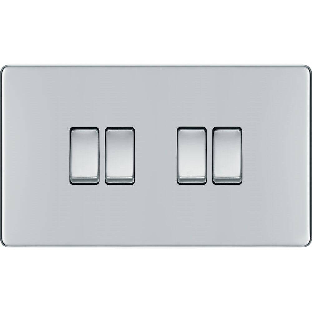 BG Nexus Screwless Polished Chrome 4G 2W Light Switch FPC44 - Modern Touch Panel for Home & Office Lighting Control