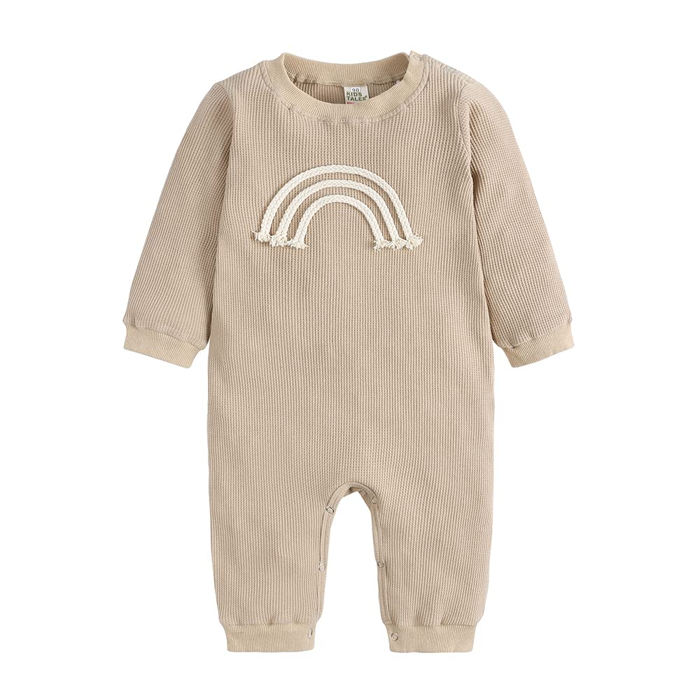 Newborn Baby Romper - Long Sleeve Jumpsuit for Boys & Girls | Soft Waffle Fabric | Rainbow Crewneck Bodysuit | Perfect for Fall Outfits & Playtime