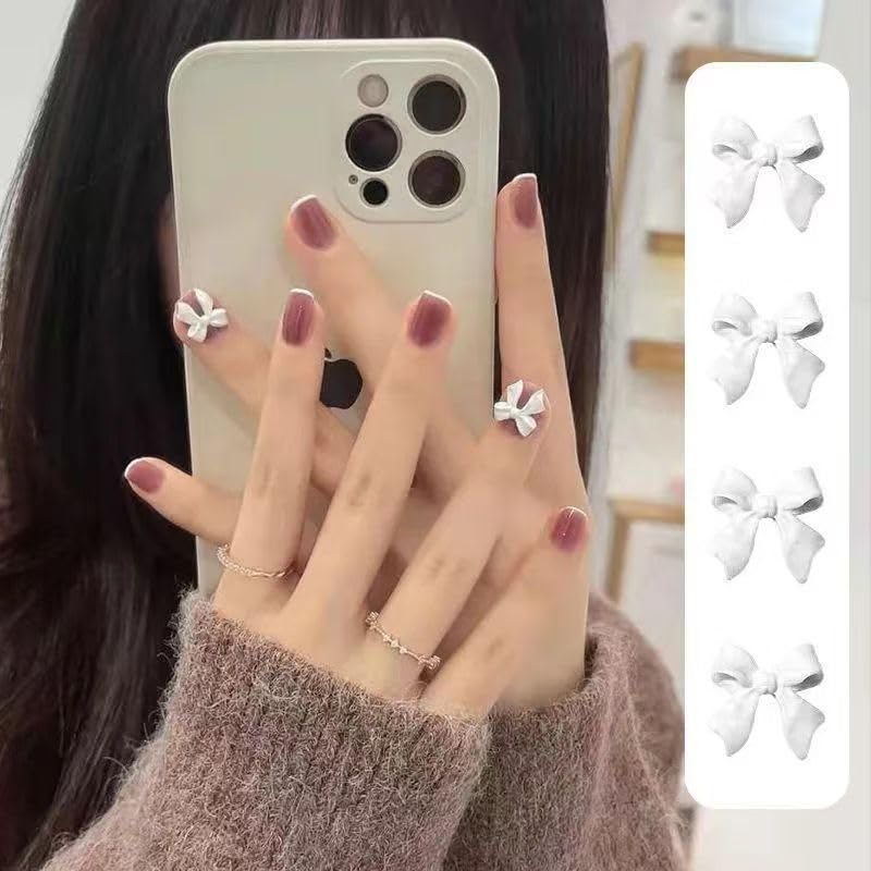 100 Pcs White 3D Bow Nail Charms for Women - Resin Rhinestone Bowknot Nail Art Decorations | DIY Manicure Accessories for Wedding, Party & Special Occasions