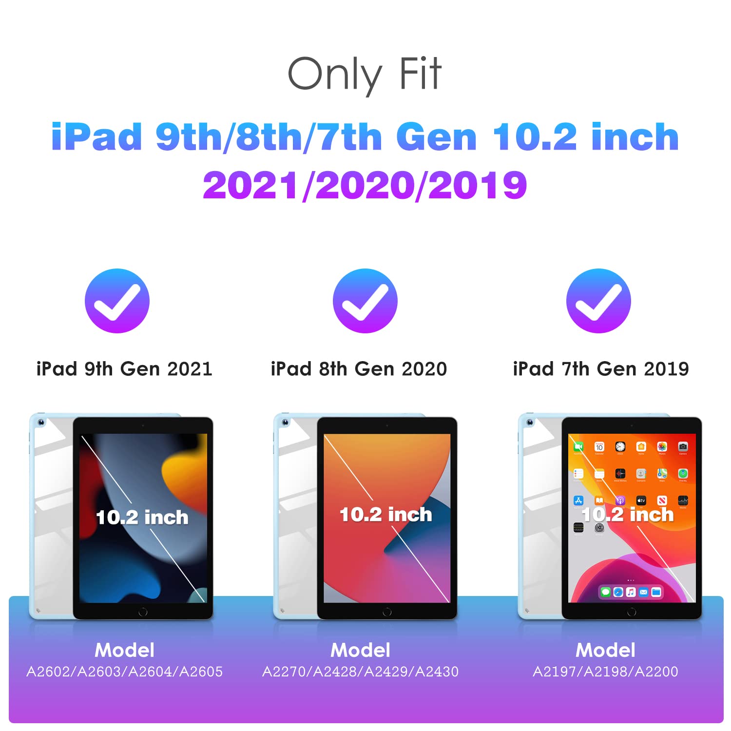 DTTO iPad 9th/8th/7th Generation 10.2 Inch Case - Slim Lightweight Smart Trifold Stand Cover with Hard PC Clear Back & Apple Pencil Holder, Ice Blue - Perfect for Work, School & Travel Protection