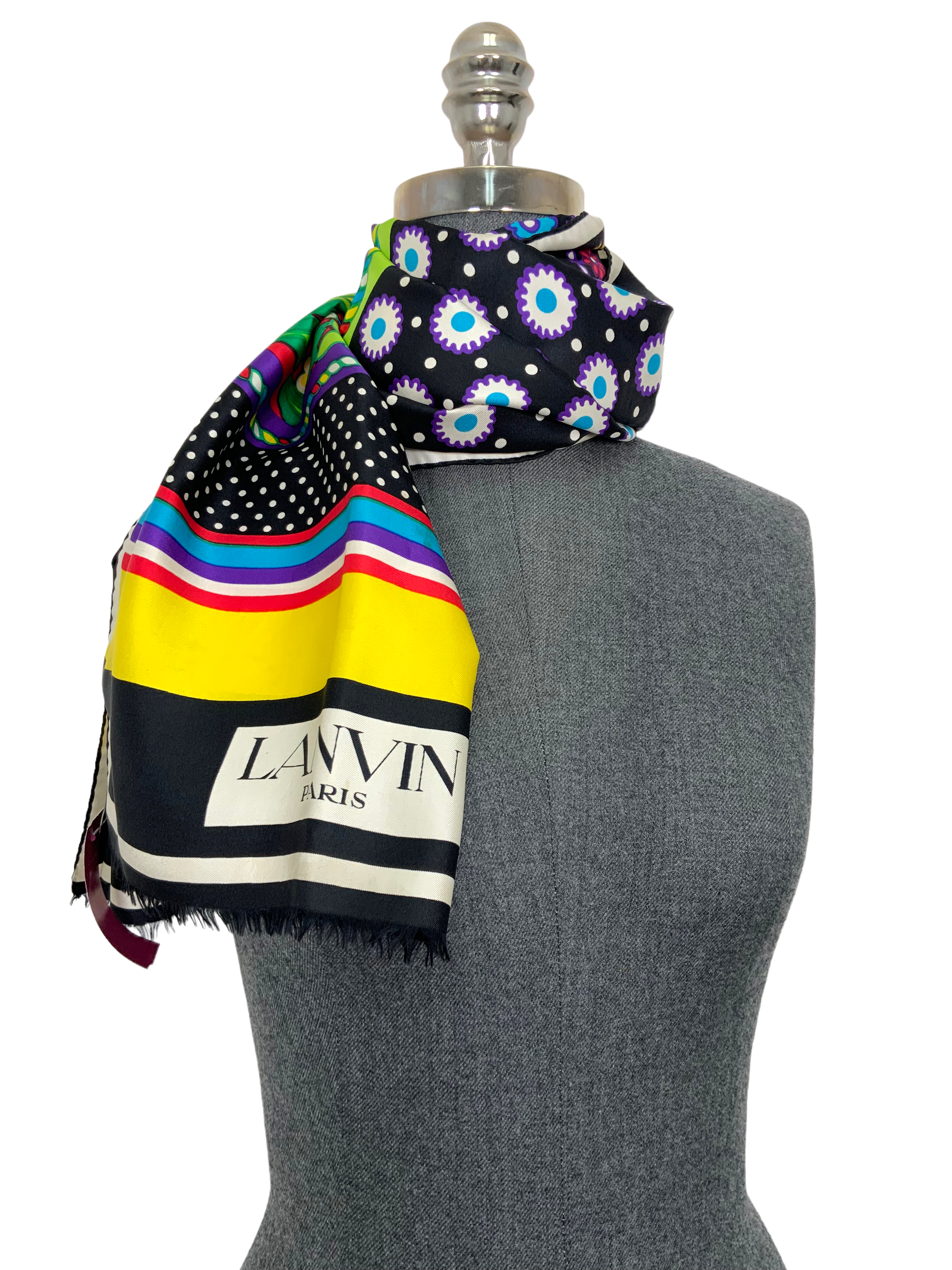 LANVIN Floral Printed Fringe Oblong Scarf - Luxury Fashion Accessory for Women, Elegant Shawl Wrap for Spring & Fall Outfits, Perfect for Parties, Weddings and Office Wear