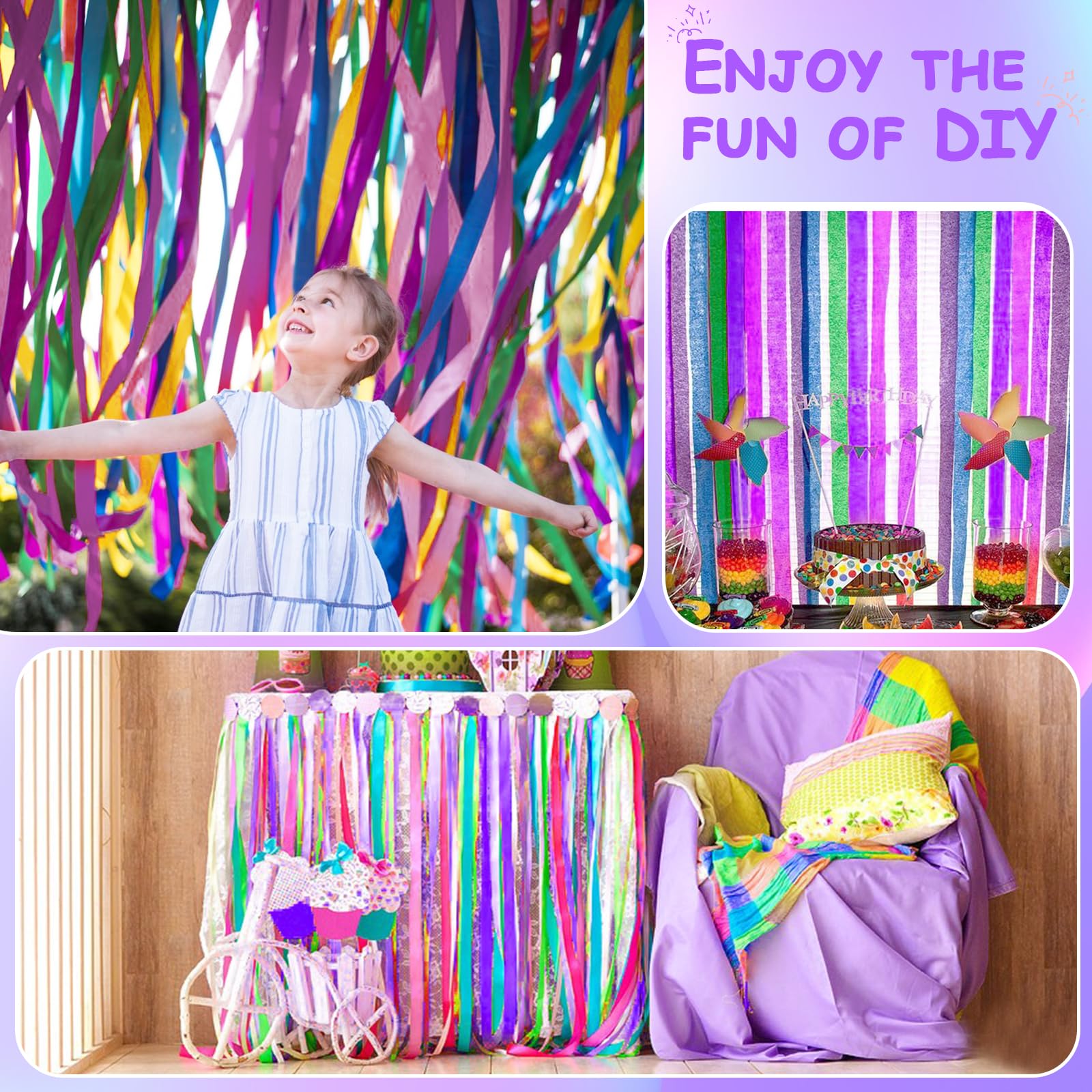 8 Rolls 656ft White & Purple Crepe Paper Streamers - Bulk Party Decorations for Birthday, Wedding, Baby Shower, Christmas, New Year, Anniversary, Mermaid Themed Parties | DIY Backdrop, Ceiling & Table Decor