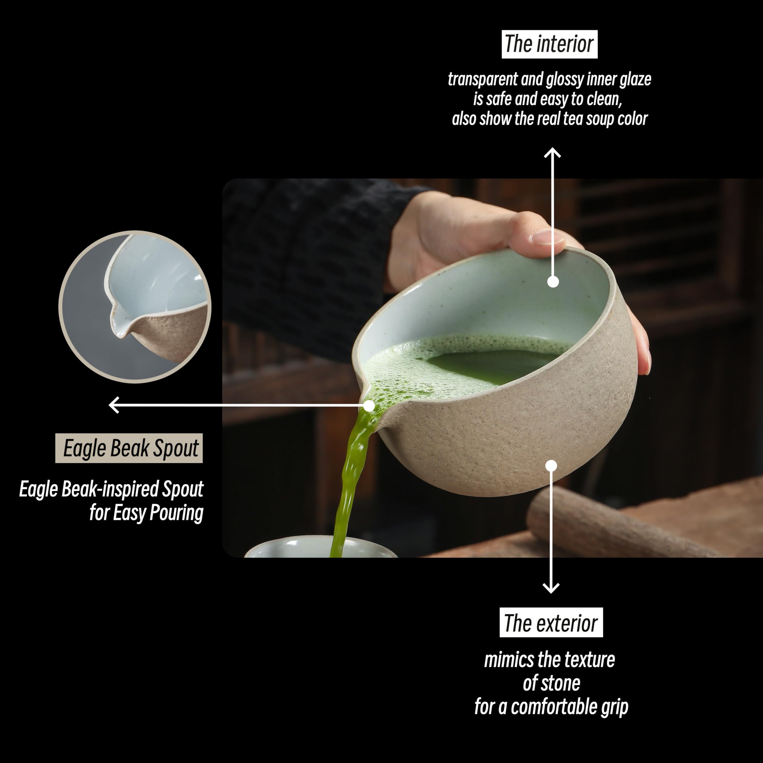 Premium Matcha Bowl Set - 2 Pcs 18oz Ceramic Matcha Chawan with Spout & Whisk Holder - Grey Japanese Tea Cup with Stand - Perfect for Green Tea Mixing & Traditional Tea Ceremonies - Ideal Gift for Matcha Lovers & Tea Enthusiasts