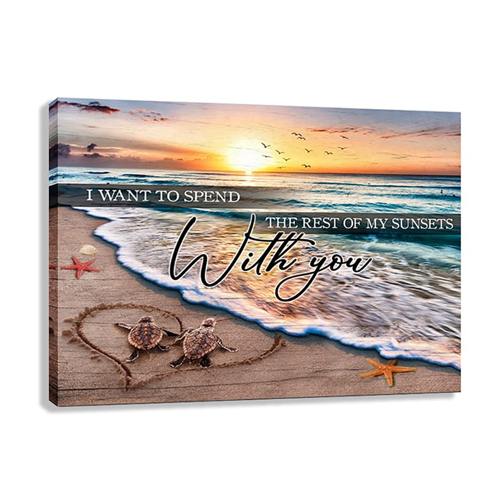 Ocean Theme Canvas Wall Art - Sea Turtle Beach Print for Bathroom & Living Room Decor | Inspirational Sunset Quote Poster, Framed Painting, Modern Artwork Picture (24x36 Inch) - Perfect for Coastal, Nautical & Beach House Decor