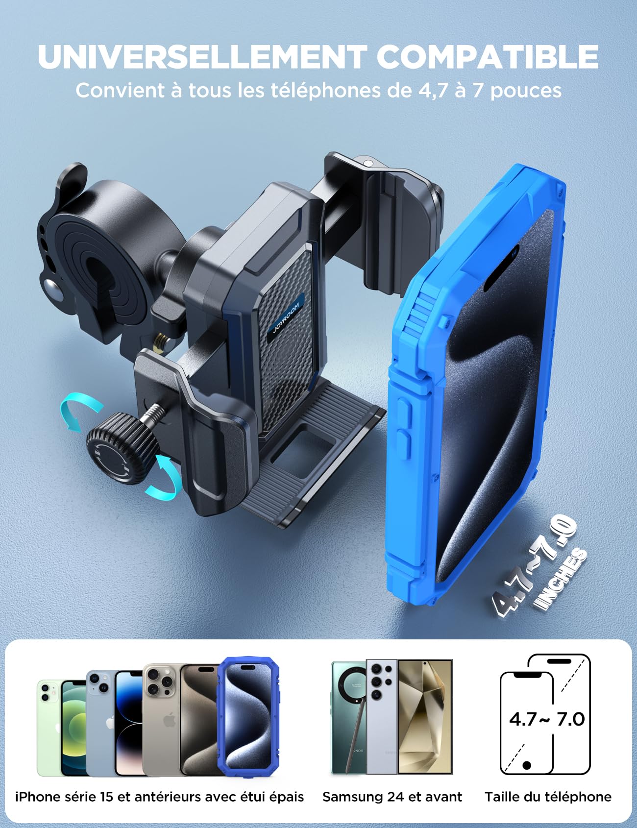 JOYROOM 2025 Bike Phone Holder - Universal Adjustable Bicycle Phone Mount for iPhone 16/15/14/13/12 Pro Max Plus, Samsung S24/S23, Smartphones 4.7