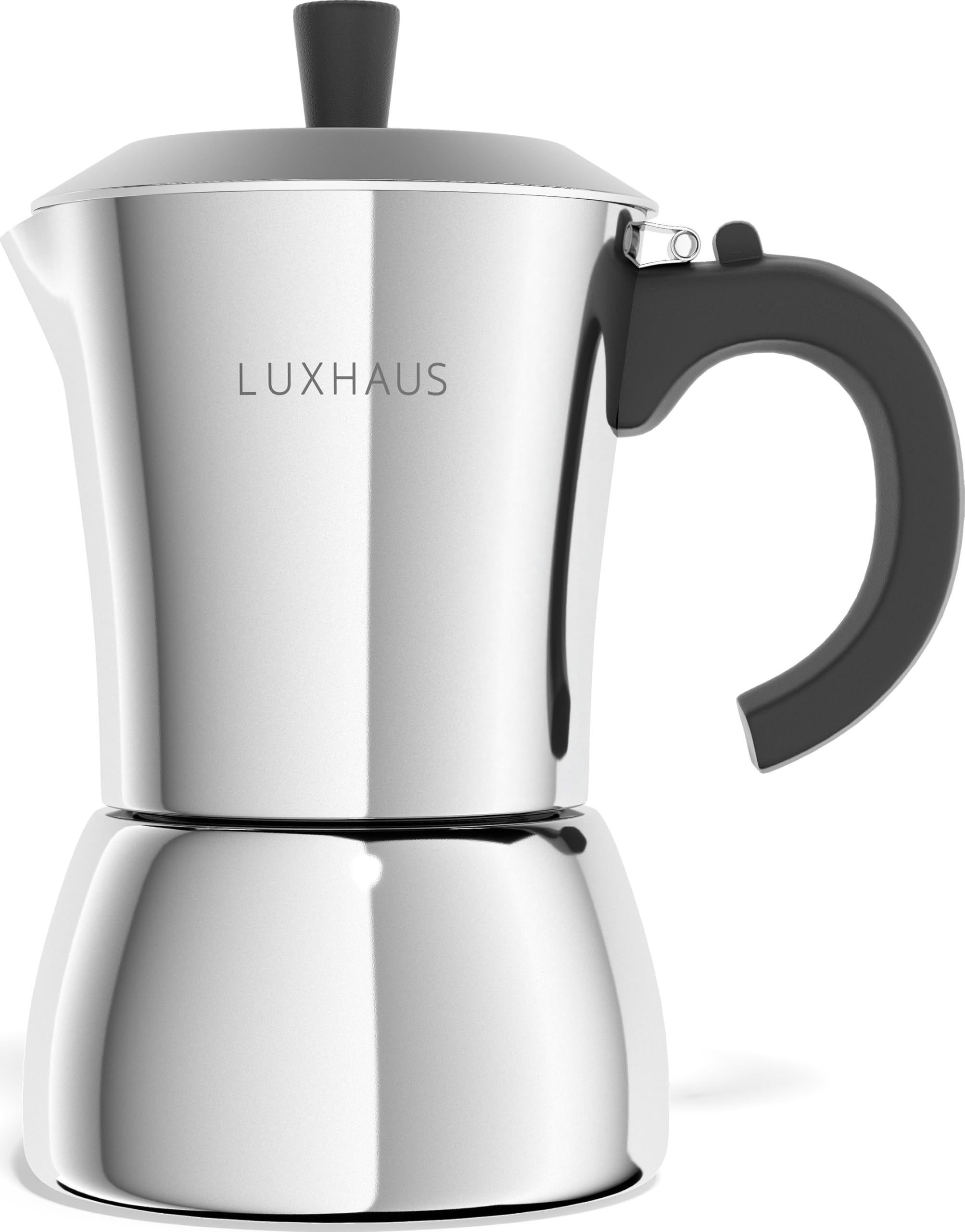LuxHaus 6-Cup Moka Pot - Stainless Steel Stovetop Espresso Maker for Italian & Cuban Coffee - Perfect for Home Brewing