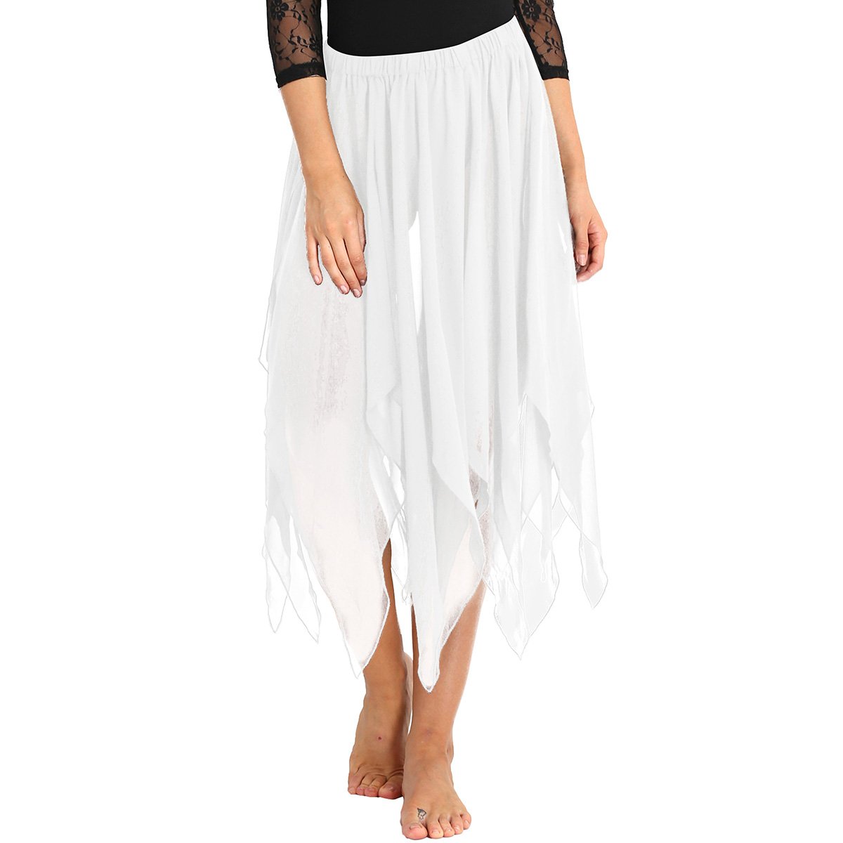 FEESHOW Women's Chiffon Long Dance Skirts - High-Low Lyrical Ballet Skirt with Side Split for Contemporary Dance & Performance Costumes