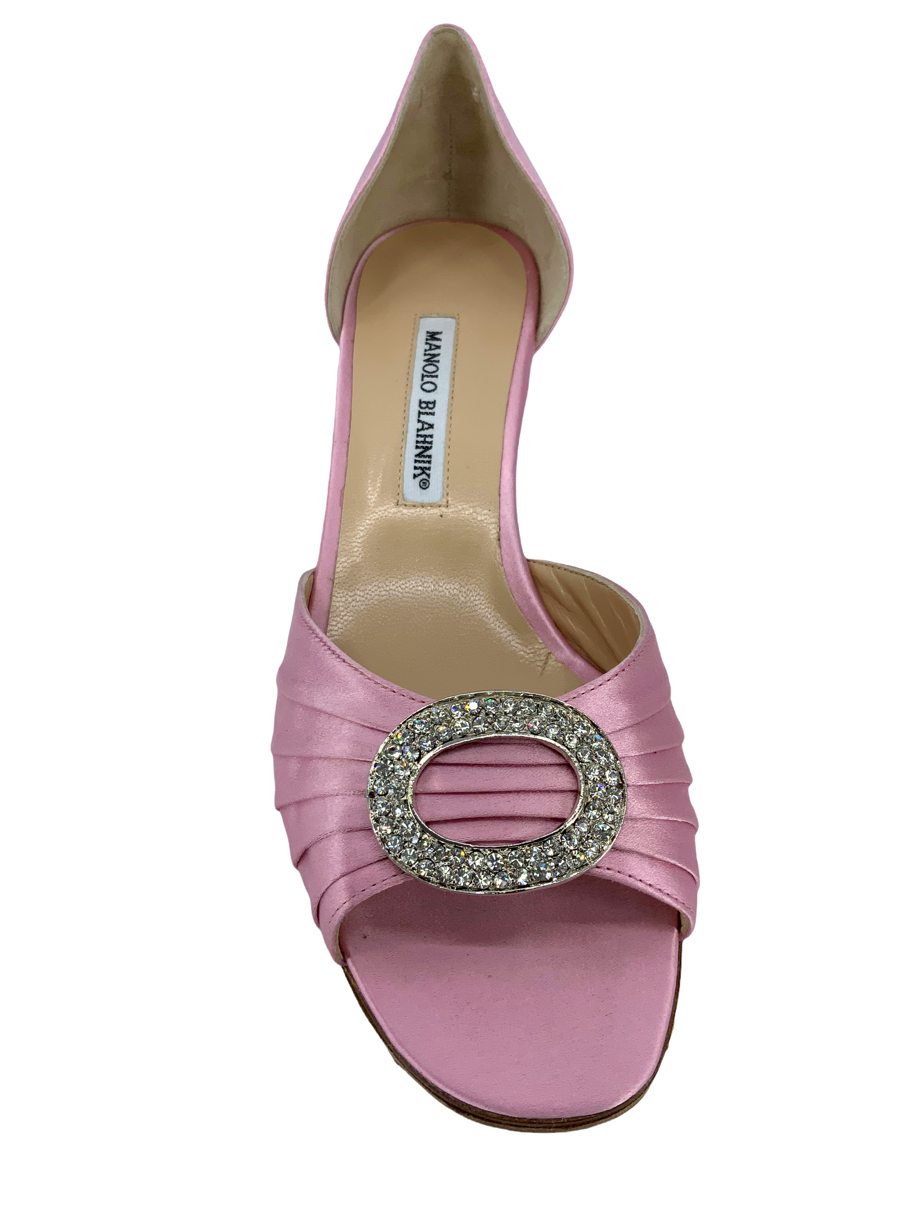 Manolo Blahnik Sedaraby Embellished Satin d'Orsay Pumps Women's Size 10.5 - Elegant Evening Shoes for Weddings, Parties & Special Occasions