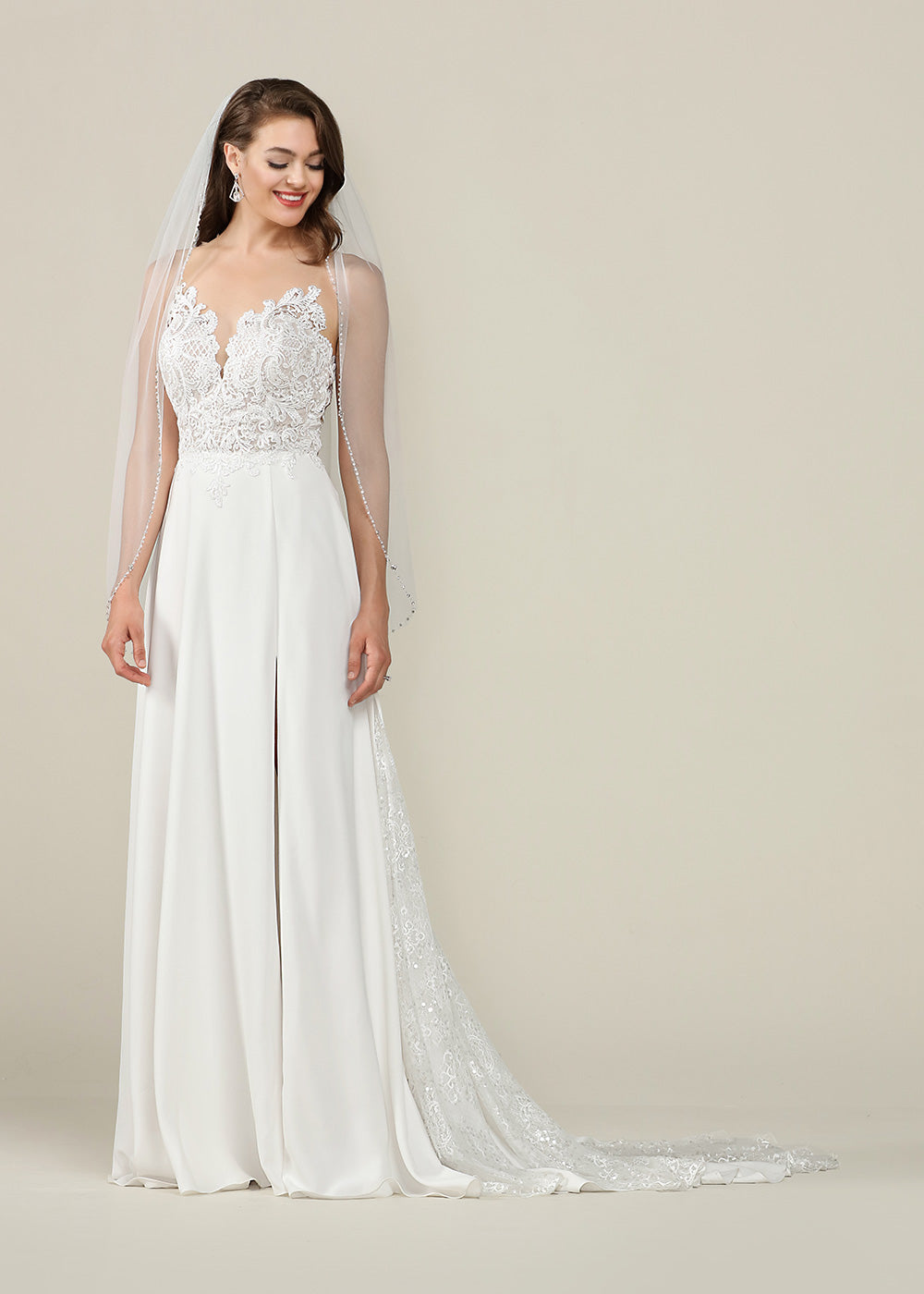 Elegant Willow Veil with Beaded Edging - Fingertip Length Wedding Veil for Brides | Perfect for Boho, Vintage & Beach Weddings
