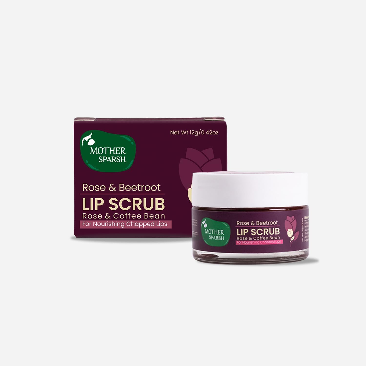 Rose & Beetroot Lip Lightening Scrub - Natural Dark Lip Treatment for Dry Chapped Lips with Coffee Beans - Reduces Pigmentation & Lightens Lips (12g) - Perfect for Daily Lip Care & Nighttime Lip Treatment Routine
