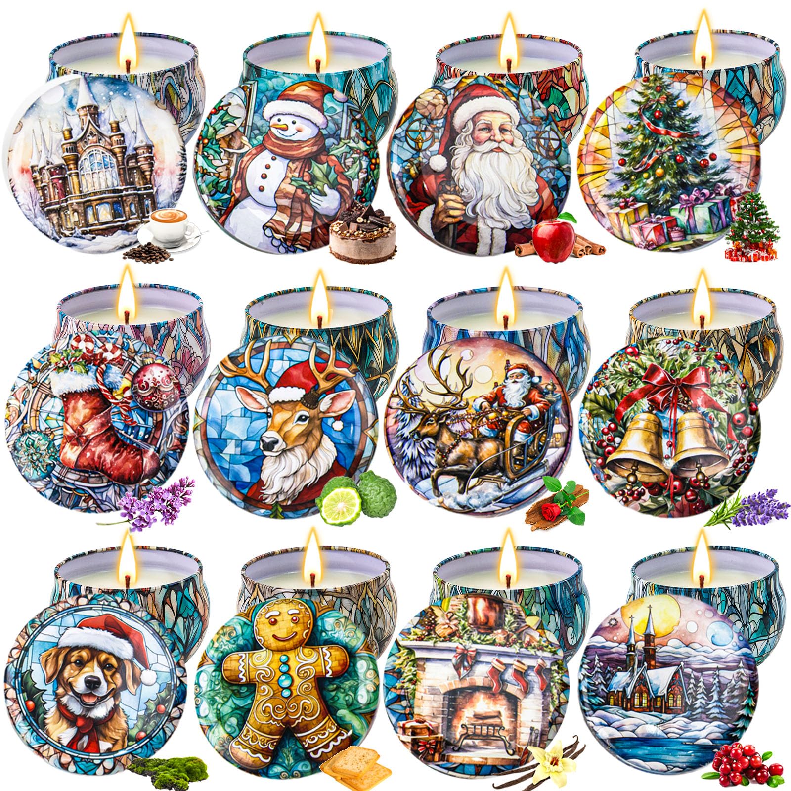 12 Pack Christmas Scented Candles Gift Set - 300 Hour Long Lasting Natural Soy Wax Aromatherapy Candles for Women, Holiday Home Decor & Relaxation Gifts (Vanilla, Lavender, Cinnamon) - Perfect for Christmas Decorations, Cozy Nights & Stress Relief