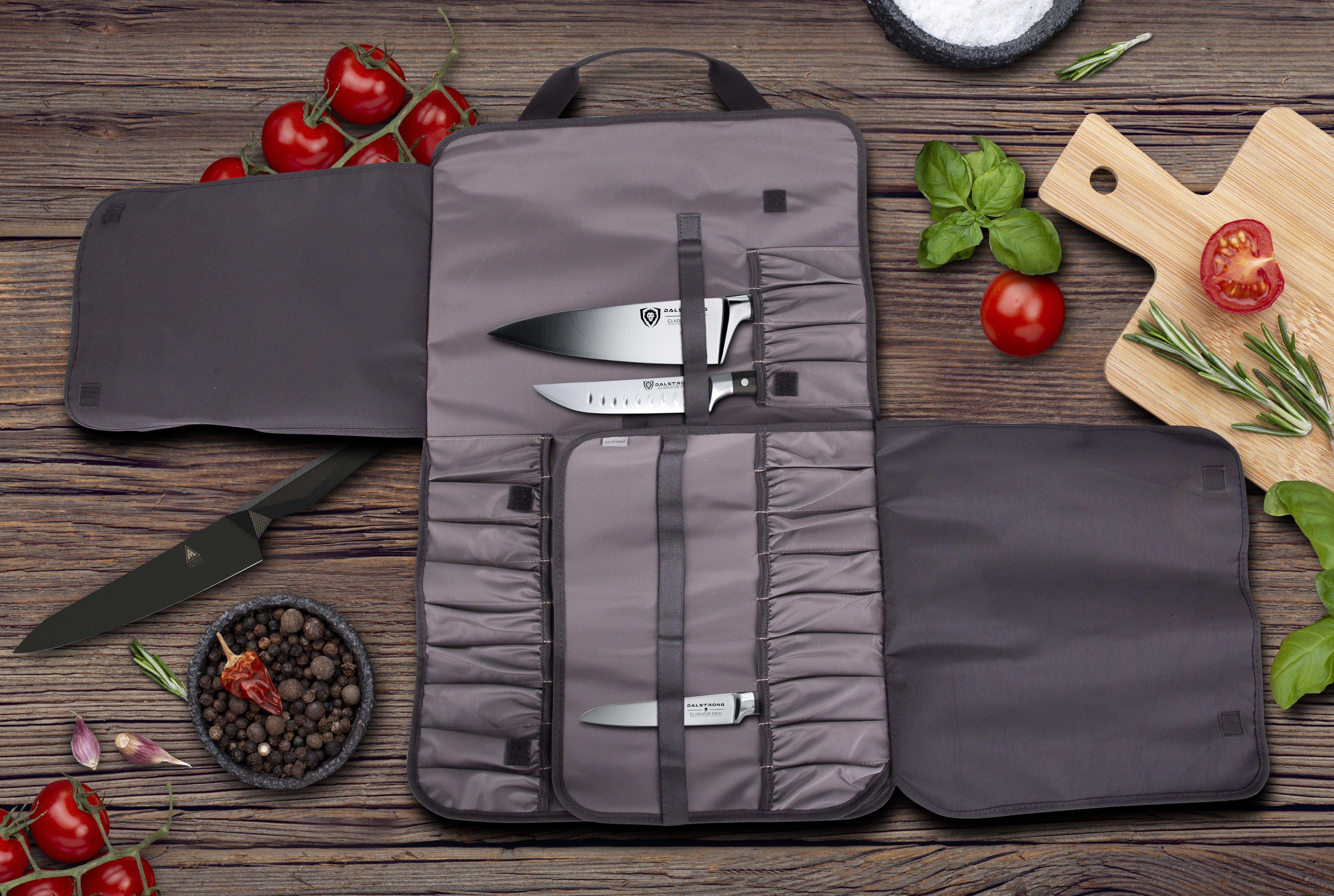 Premium Knife Roll - Graphite Black Ballistic Series by Dalstrong | Professional Chef Knife Storage & Organizer for Kitchen, Travel & Culinary School
