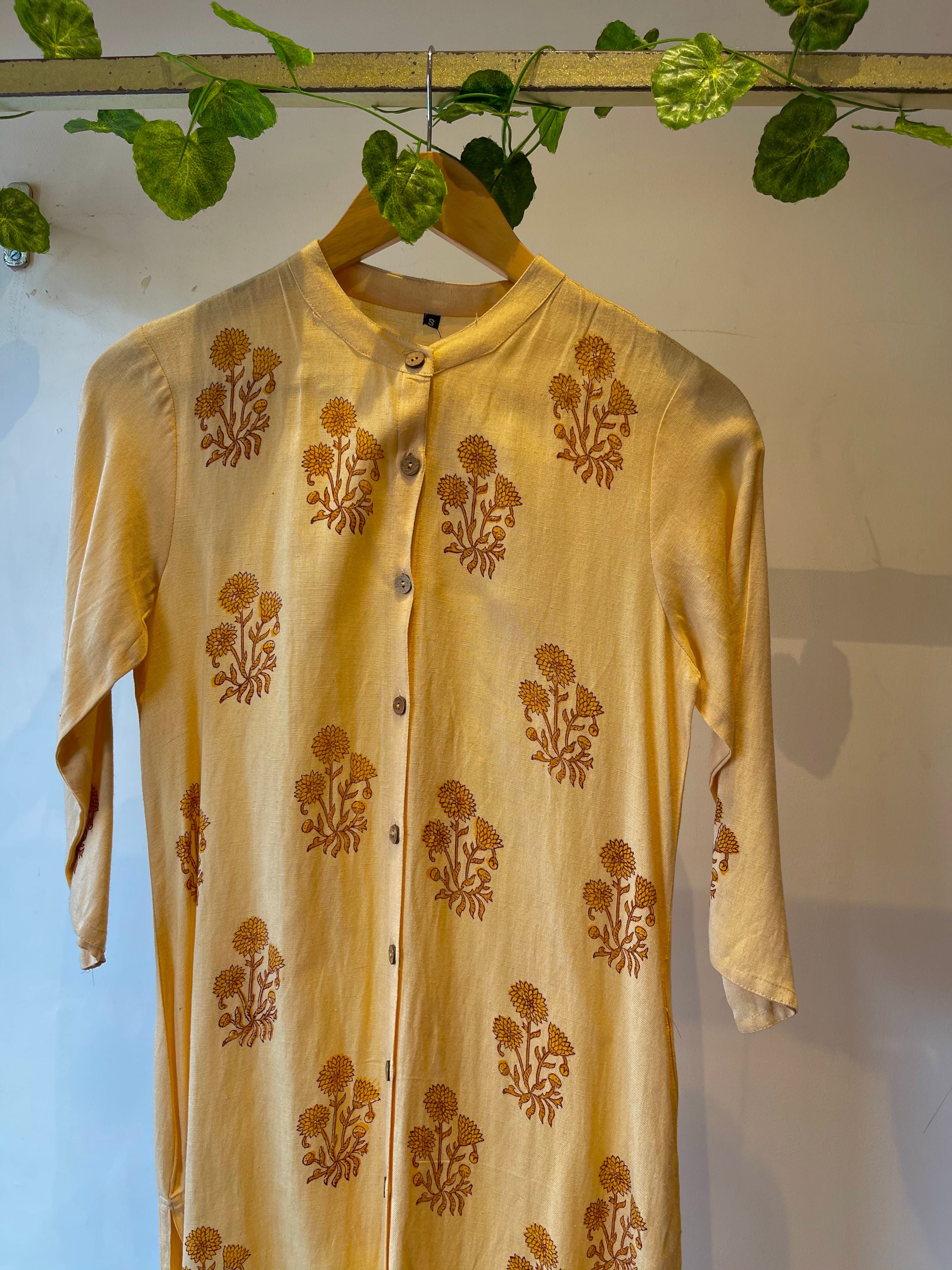 Stylish Yellow Cotton Block Print Straight Kurta for Women - Comfortable & Trendy Ethnic Wear for Casual Outings, Festivals, and Parties