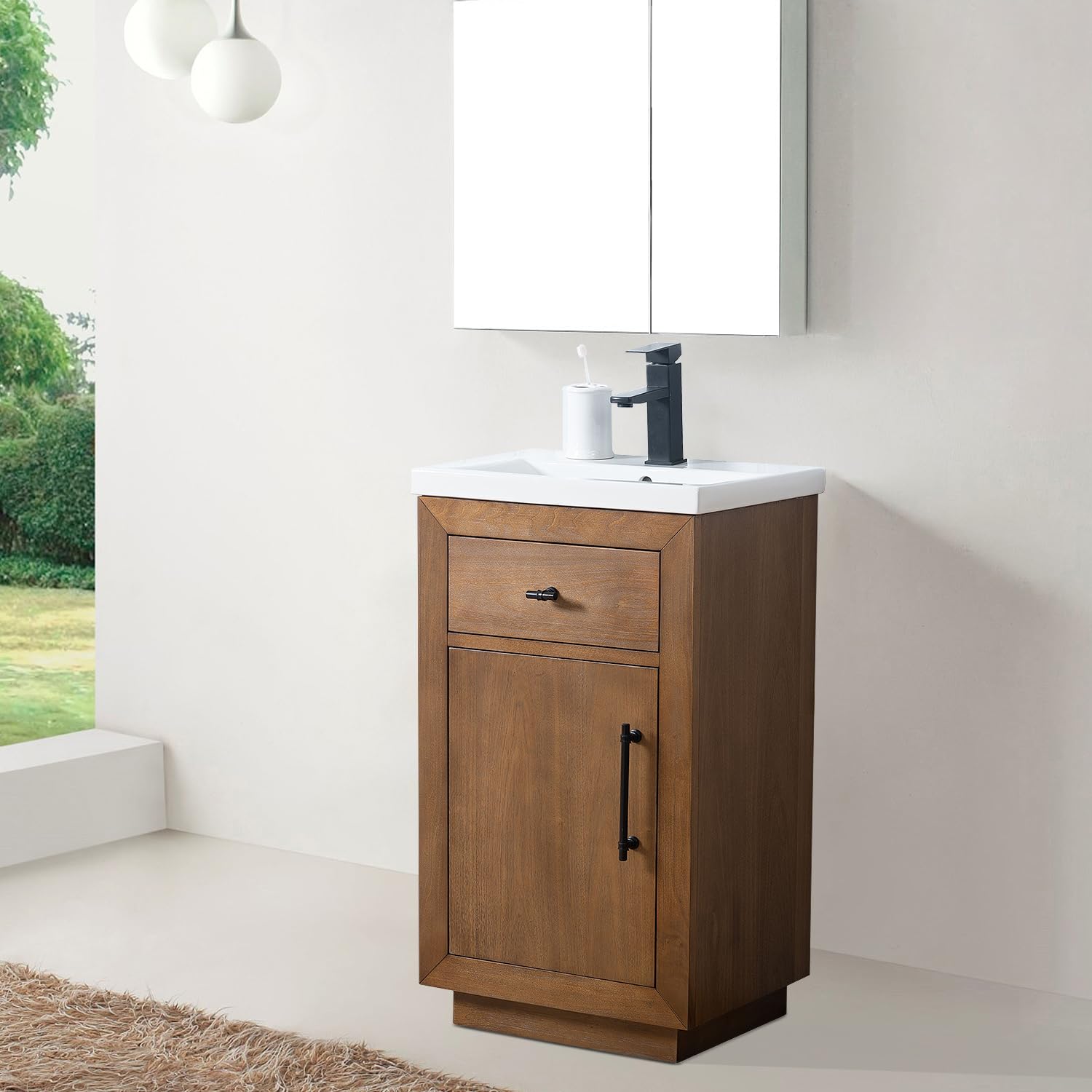 Vanity Art 20 Inch Modern Bathroom Vanity with Ceramic Sink & Marble Top - Small Wood Vanity Cabinet with Doors, Removable Shelf & Solid Wood Frame (Tan VA7020) - Perfect for Small Bathrooms, Powder Rooms & Apartment Makeovers