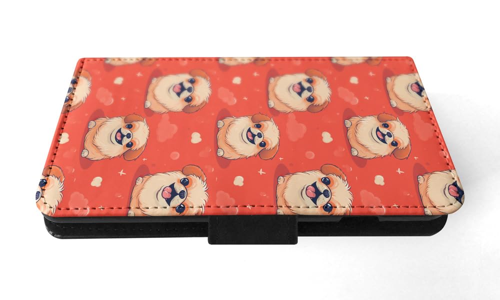 Cute Pekingese Puppy Dog Pattern Faux Leather Flip Wallet Phone Case for Apple iPhone 14 Plus - Perfect for Everyday Use, Travel & Gift Giving