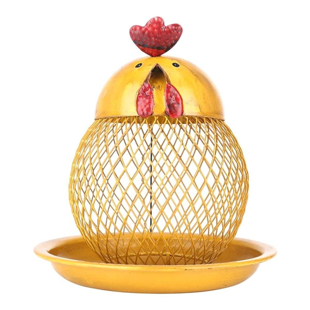DEIOKL Handmade Iron Cock-Shaped Bird Feeder - Modern Hanging Wild Bird Feeder for Outdoor & Garden Decoration (Yellow) - Attract Birds to Your Backyard or Patio