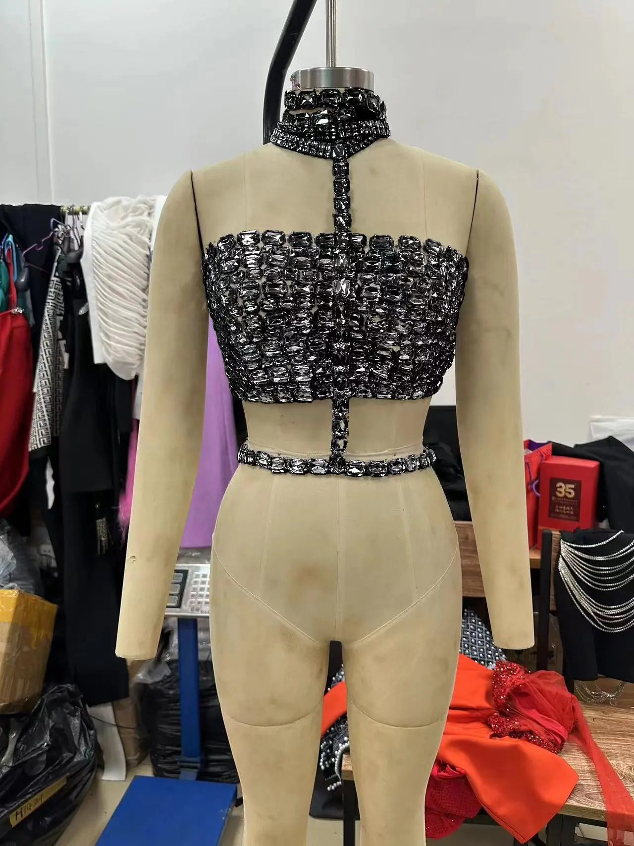 Celebrity-Inspired Red Carpet Halter Top for Women - Sparkling Crystal Party Tank Top for Nightclub, TV Shows & Special Events | High-Quality Sexy Evening Wear for Glamorous Occasions