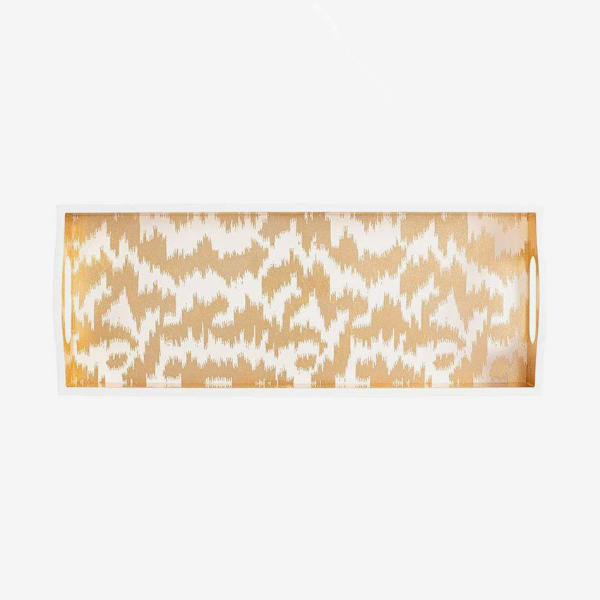 Caspari Modern Moire Gold Lacquer Bar Tray - Elegant Serving Tray for Cocktails, Wine & Entertaining - Perfect for Home Bar, Party & Wedding Decor