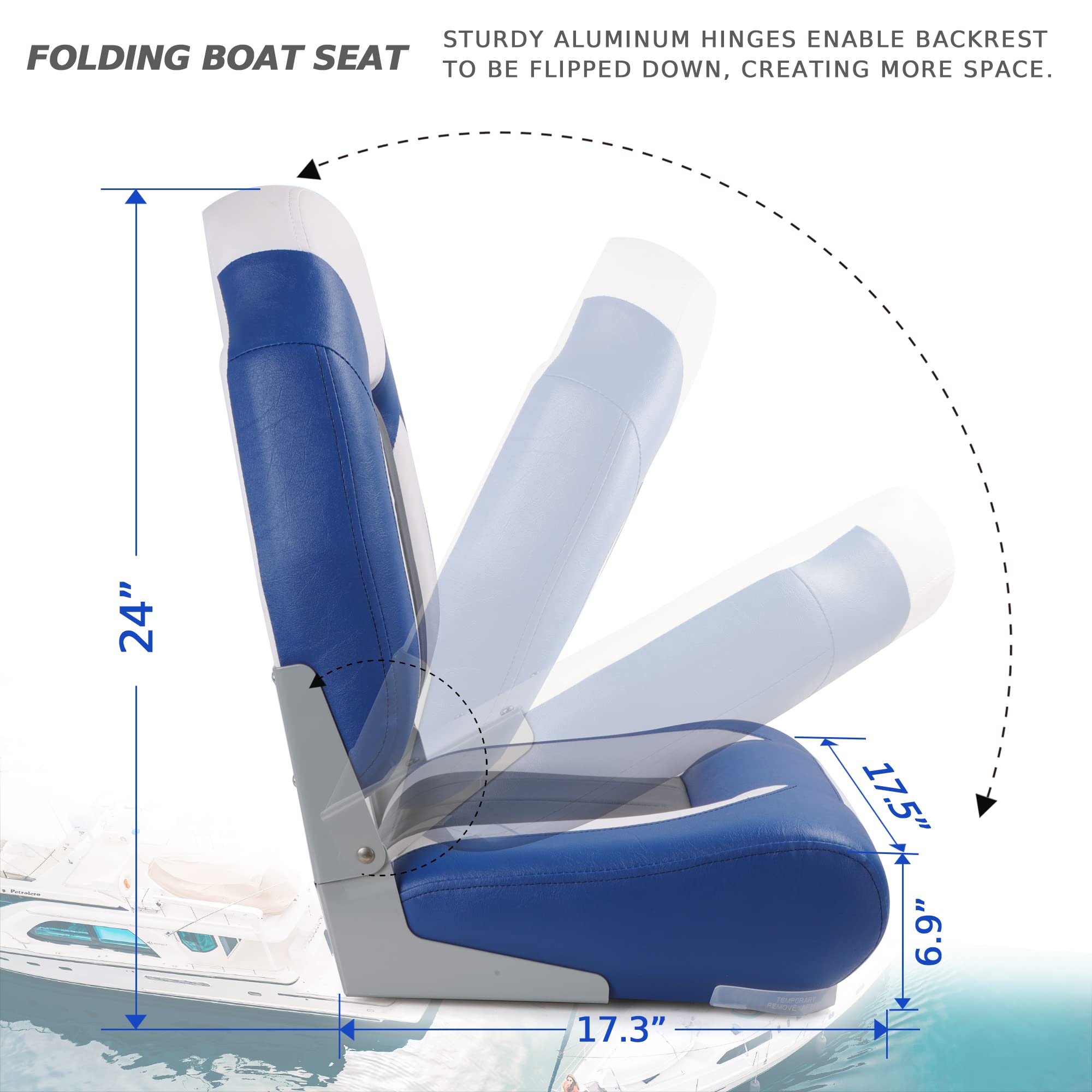 Premium High Back Folding Boat Seat for Marine Use - Heavy Duty with Stainless Steel Hardware - Perfect for Fishing, Boating & Water Sports Comfort