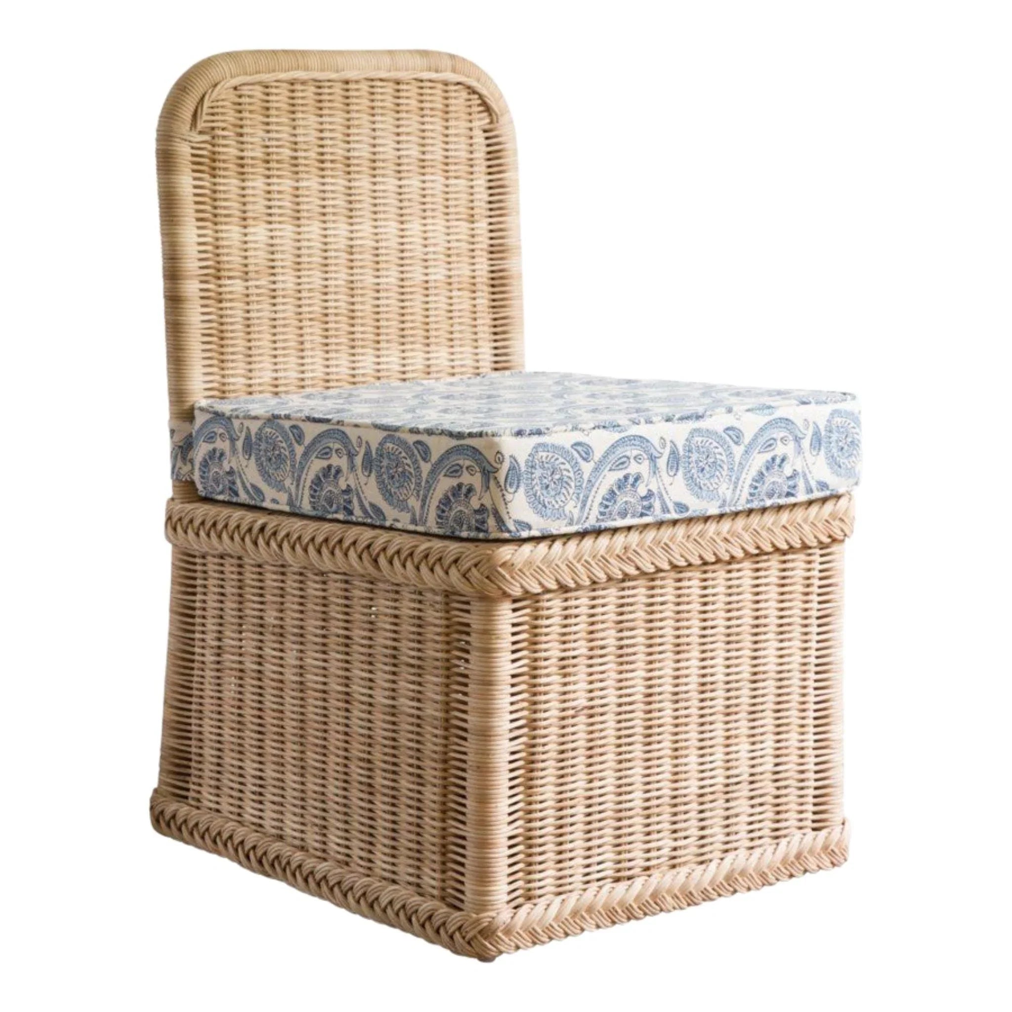 Braided Wicker Chatham Upholstered Slipper Chair - Comfortable Accent Chair for Living Room, Bedroom & Office - Perfect for Reading Nook, Lounge or Guest Seating