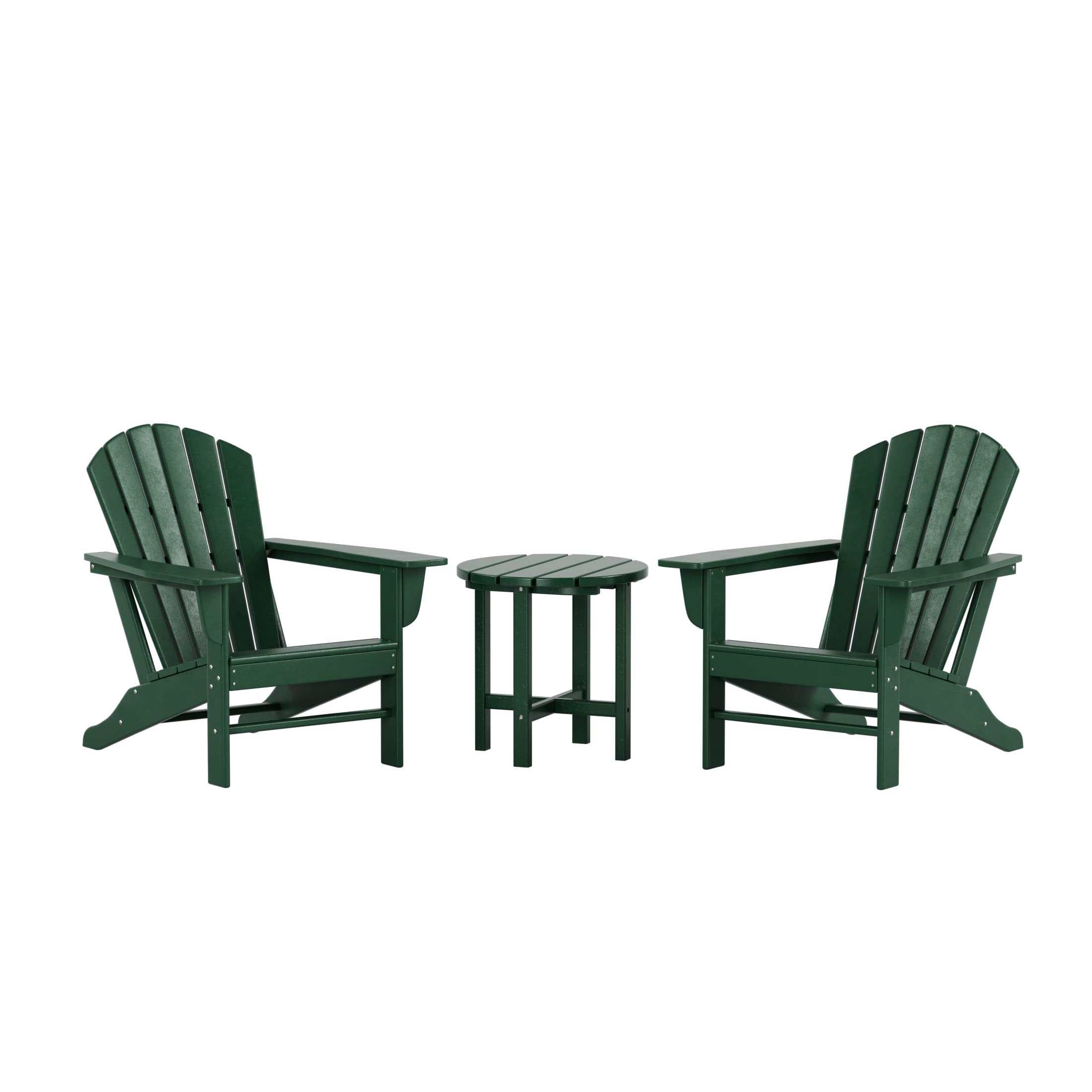 2-Piece WO Home Outdoor Adirondack Chair Set with Side Table - Durable Poly Lumber Retro Patio Furniture for Beach, Garden, Backyard & Balcony - Dark Green | Perfect for Relaxing, Sunbathing & Outdoor Entertaining