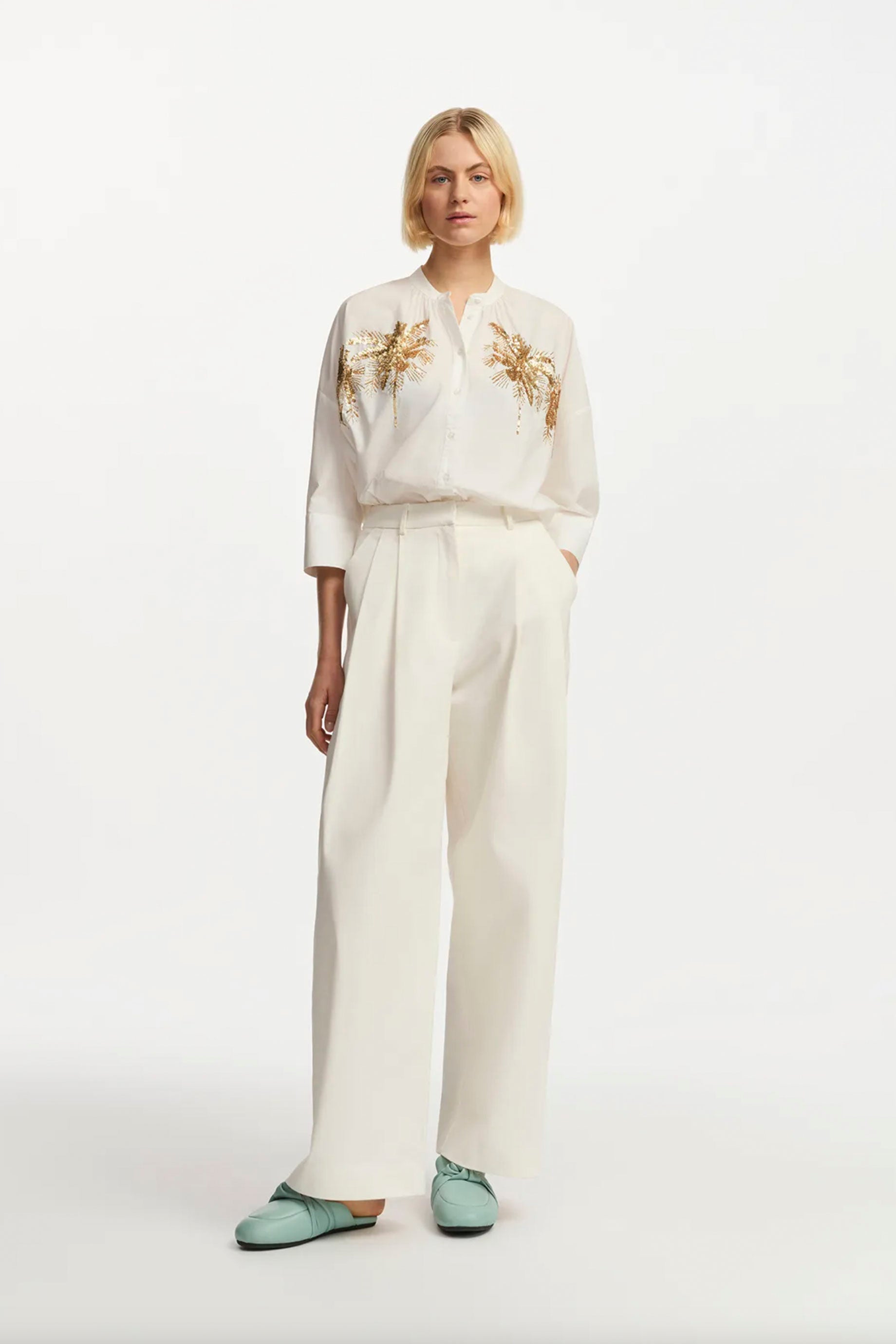Essentiel Antwerp Furlong Pants for Women - High Waisted White Wide Leg Trousers | Casual & Office Wear | Perfect for Work, Travel & Everyday Outfits