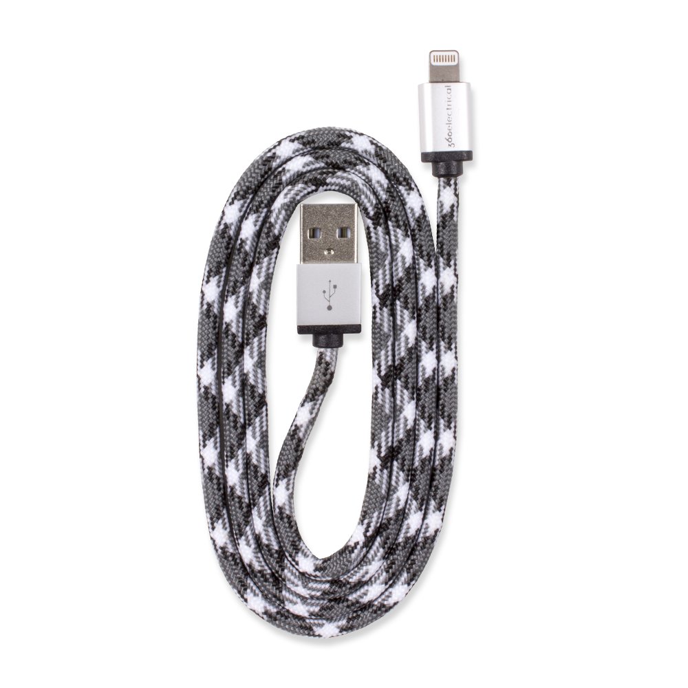 360 Electrical 360400 QuickCharge Lightning to USB Braided Charging Cable - 3ft/0.9m Fast Charging Cord for iPhone, iPad - Durable & Tangle-Free - Perfect for Home, Office, Travel & Car Charging (Black)