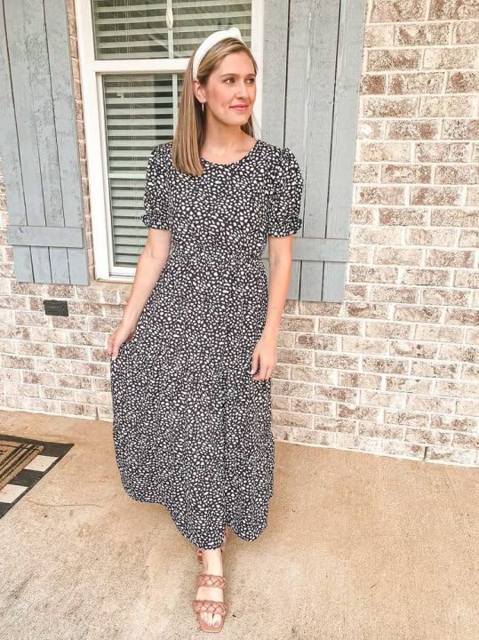 GRECERELLE Women's 2025 Spring Summer Casual Boho Dress - Loose Crewneck, Ruffle Puff Sleeve, High Waist Midi Dress for Beach, Vacation & Summer Outings