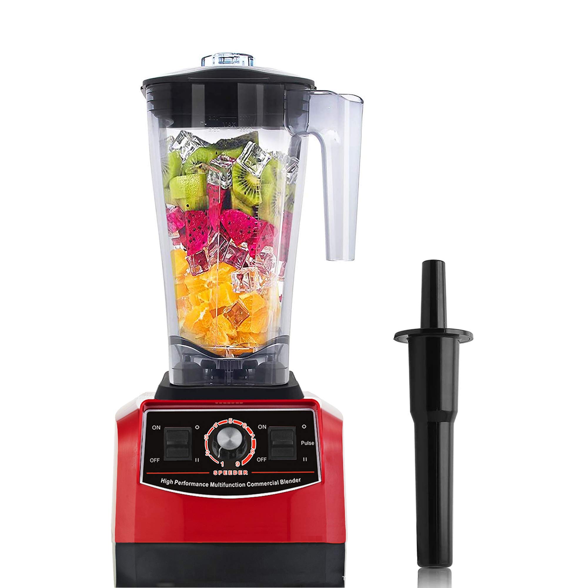 Huanyu 2200W Professional Countertop Blender - 100 oz Large Capacity, Variable Speed & Pulse Function - Perfect for Smoothies, Ice Crushing, Soup Making - Ideal for Home & Commercial Use (220V Euro Plug, Red)