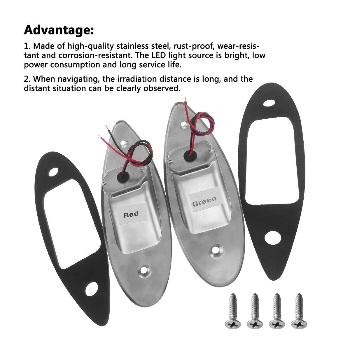 12V Waterproof LED Marine Navigation Lights - Red & Green Flush Mount Bow Lights for Boats, Pontoon, Skiff, Fishing Boats | Durable Shark Eye Teardrop Design for Safe Night Navigation