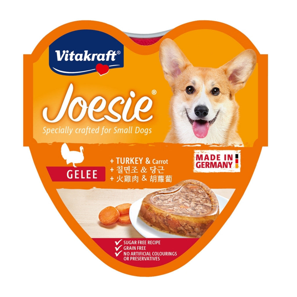 Vitakraft Joesie Hearts Dog Food Trays - 85g Chicken, Turkey & Duck in Sauce & Jelly - Complete Balanced Meal for Small Dogs - Perfect for Travel, Training & Treats