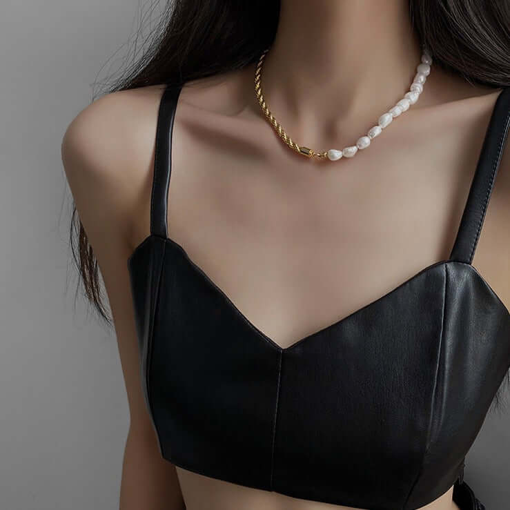 Baroque Freshwater Pearl Half Necklace with Rope Chain - Elegant Boho Jewelry for Women | Perfect for Weddings, Parties & Everyday Wear | HN904
