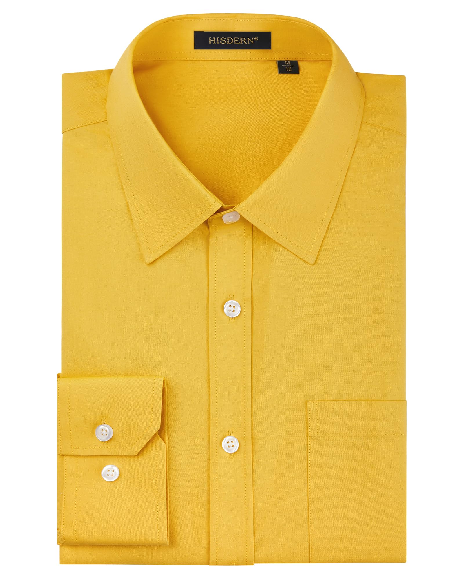 HISDERN Men's Long Sleeve Dress Shirt - Button Down Formal Business Shirt, Regular Fit Solid Cotton Casual Shirt for Office, Wedding & Professional Occasions