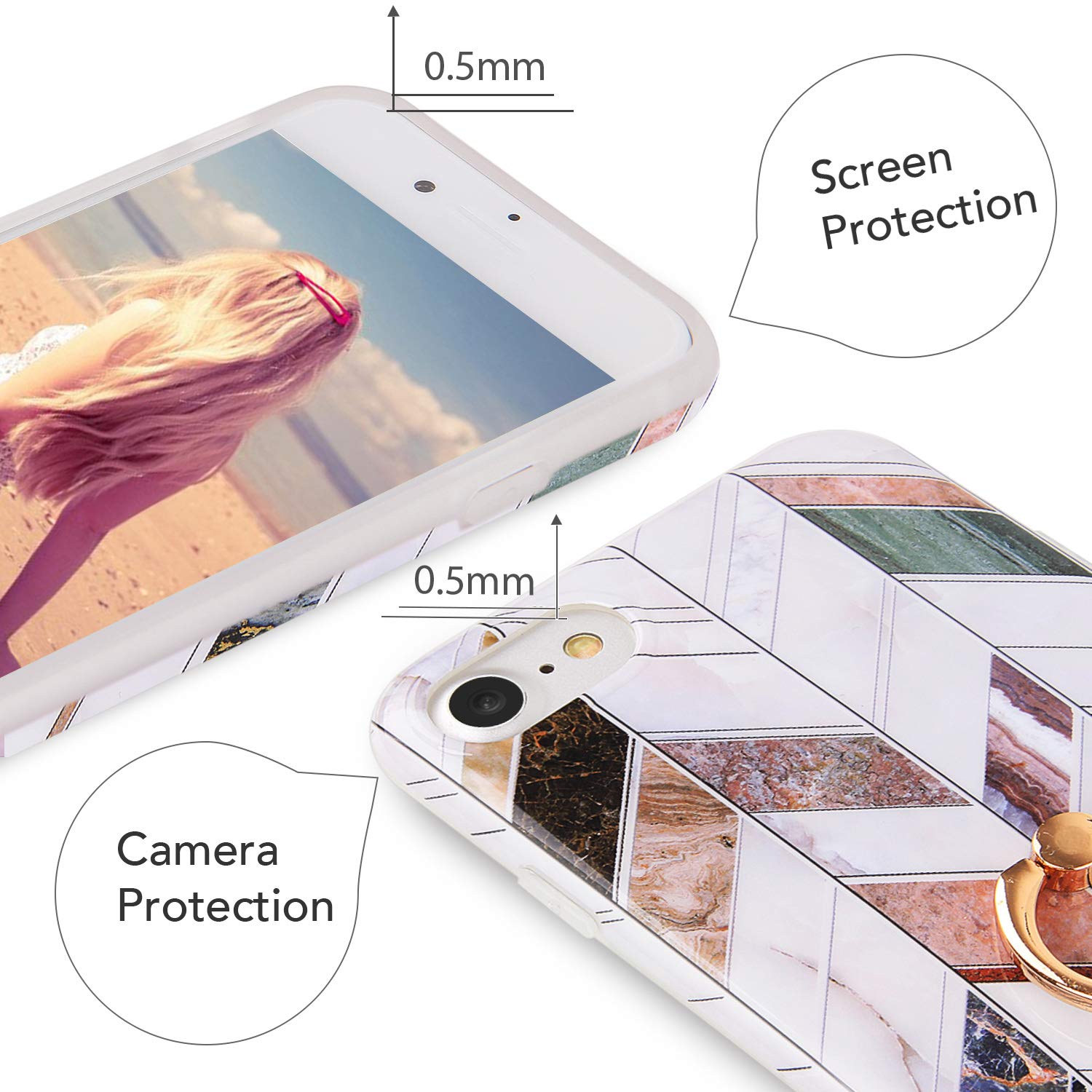 Premium 360° Rotating Ring Grip Shockproof Case for iPhone 7/8/SE 2020 - Slim Soft Flexible Protective Cover with Stand Holder | Perfect for Workout, Travel & Daily Use