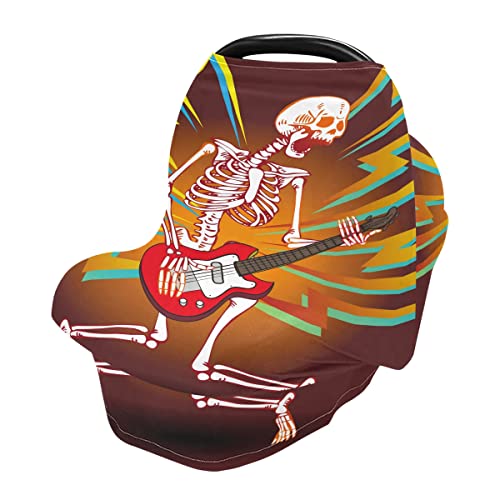 360° Stretch Skeleton Guitarist Baby Car Seat Cover - Breathable Infant Car Seat Protector for Newborns, Nursing Poncho & Stroller Canopy - Perfect for Travel, Breastfeeding & Outdoor Adventures