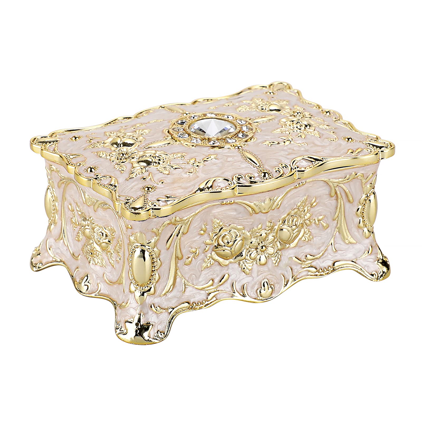 Vintage Jewelry Box for Women - Small Enameled Trinket Organizer Box, Rectangular Treasure Chest Keepsake Gift Case (3.7x2.7x2 Inches) - Perfect for Storing Rings, Necklaces & Earrings | Great Gift for Girls & Women