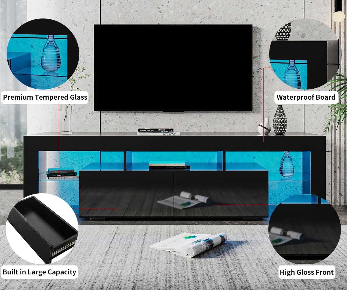 Modern LED TV Stand with Storage Drawers & 20-Color RGB Lights - Entertainment Center for Gaming & Media - Fits Up to 85 Inch TVs (78