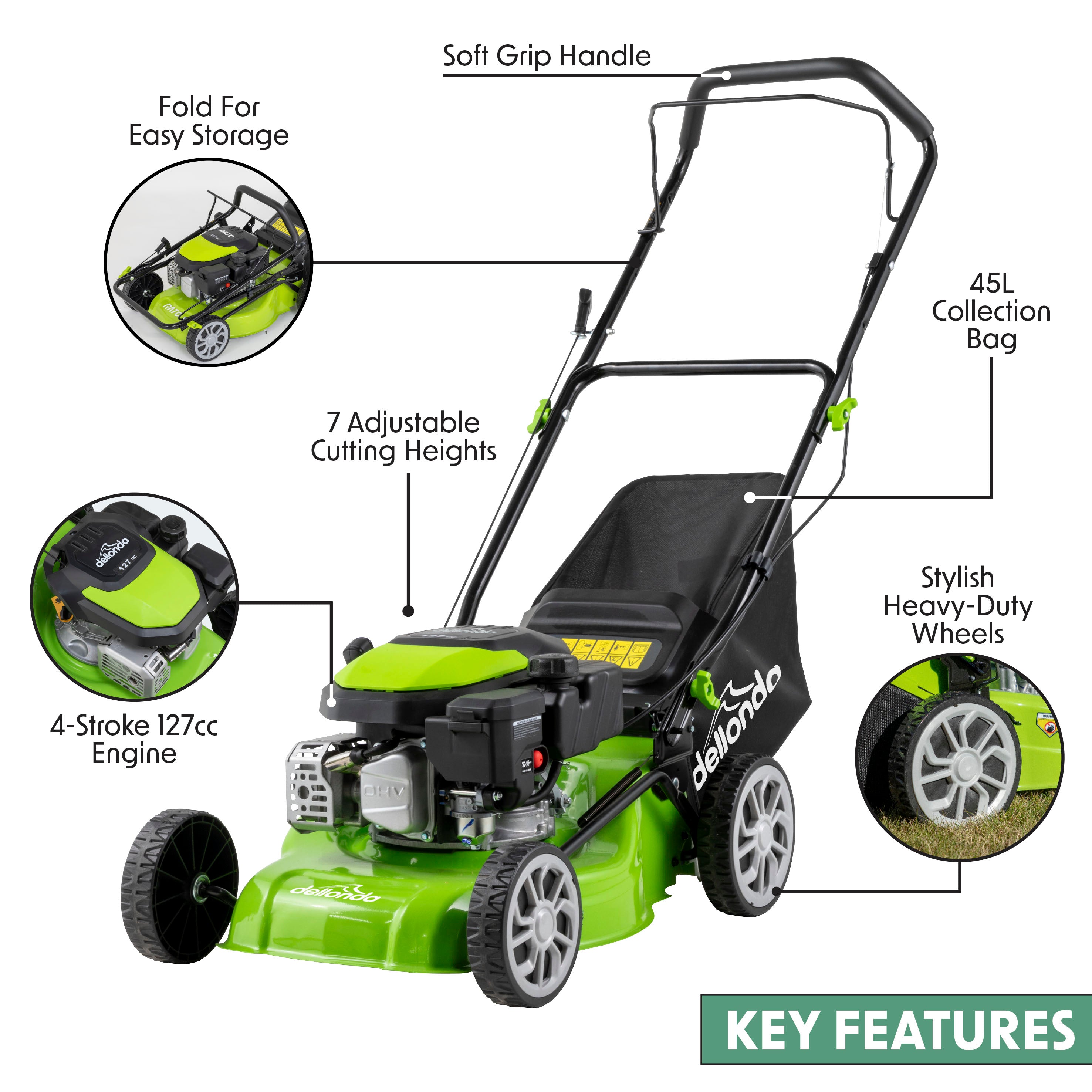 127cc 16-Inch 4-Stroke Gas Powered Push Lawn Mower with 41cm Cutting Width - Ideal for Small to Medium Yards, Home Garden Lawn Care & Landscaping