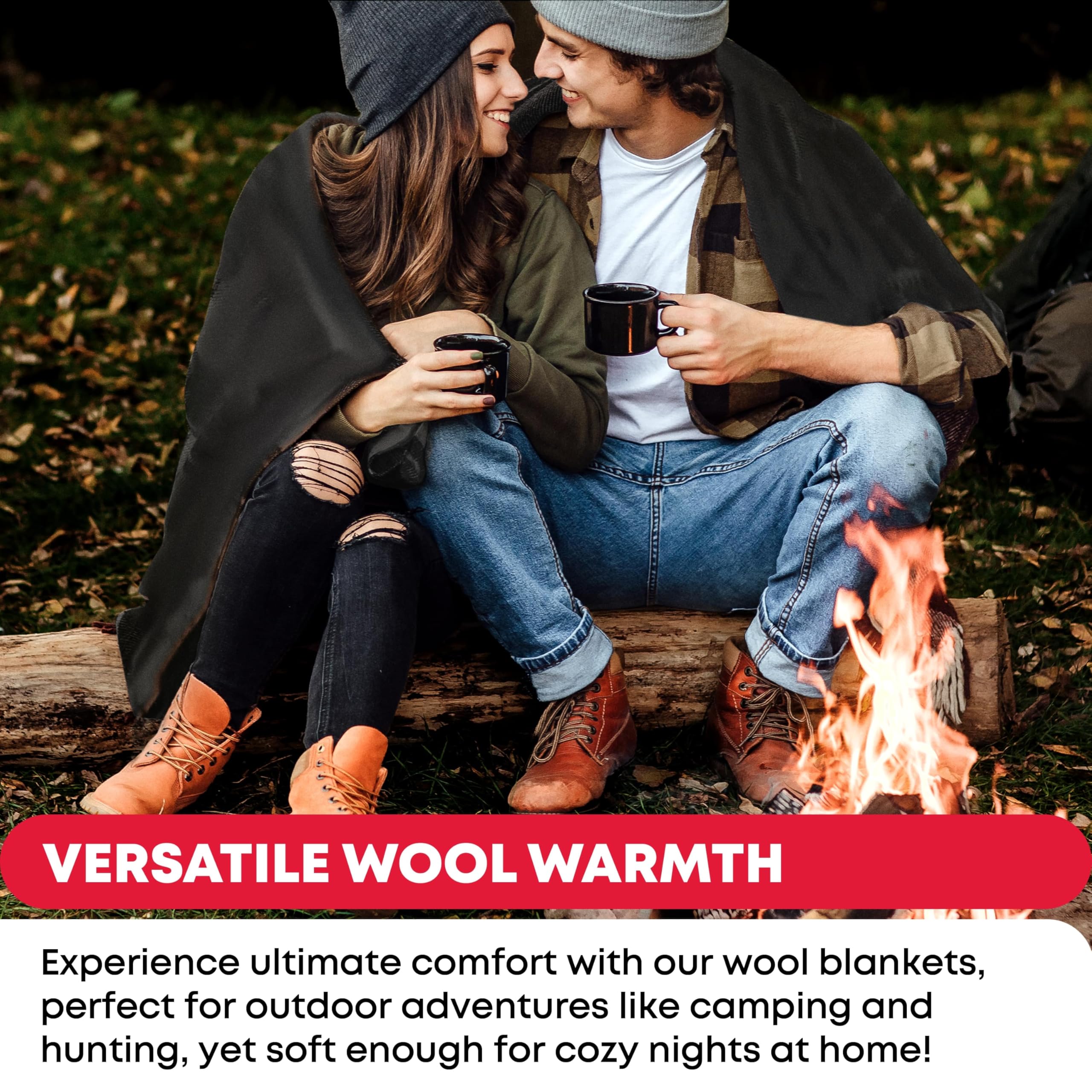Premium Military Wool Blanket - 80% Wool for Extreme Warmth, Machine Washable - Ideal for Camping, Hiking, Emergency Survival, Outdoor Adventures, Picnics & Travel - 96