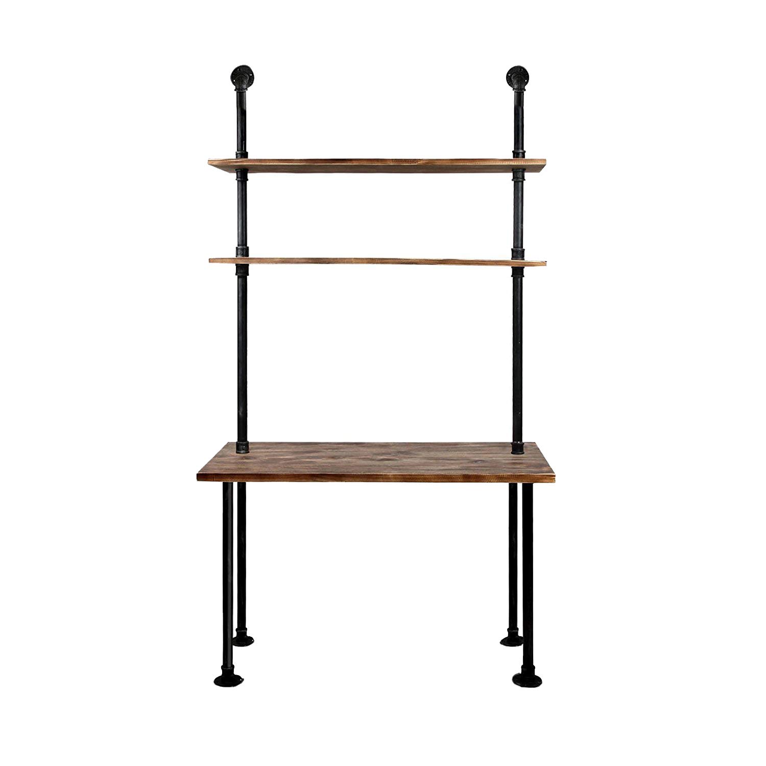 LOKKHAN 79-inch Solid Wood Industrial Laptop Desk with Wall Pipe Design & Shelves - Home Office Computer Table for Workstation, Gaming & Study (40-inch Length)