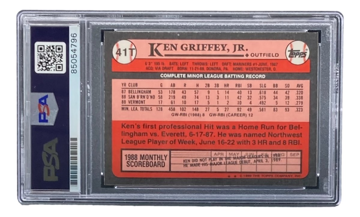 Ken Griffey Jr Signed 1989 Topps #41T Rookie Card - PSA/DNA Gem MT 10 - Seattle Mariners Baseball Collectible - Perfect for Sports Memorabilia Display & Investment