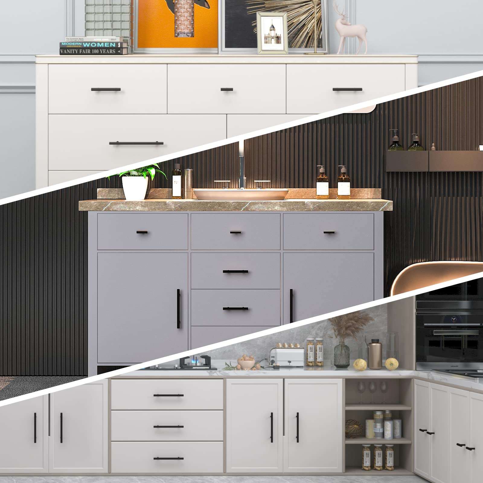Modern Black Cabinet Handles - 10 Pack, 6.3 Inch Aluminum Alloy Drawer Pulls for Kitchen & Bathroom